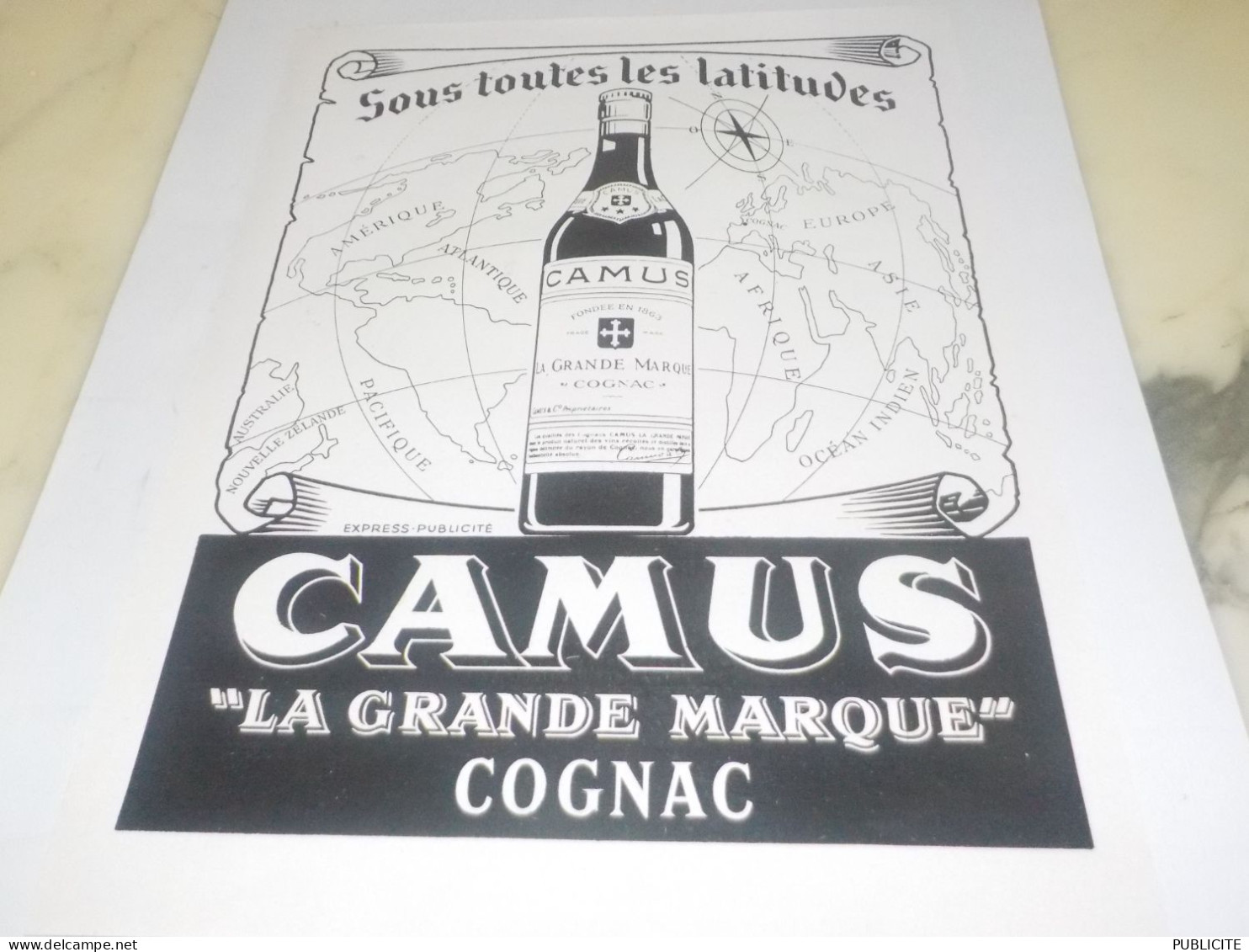 ANCIENNE PUBLICITE SOUS TOUTE LES LATITUDES COGNAC CAMUS  1946 - Alcools