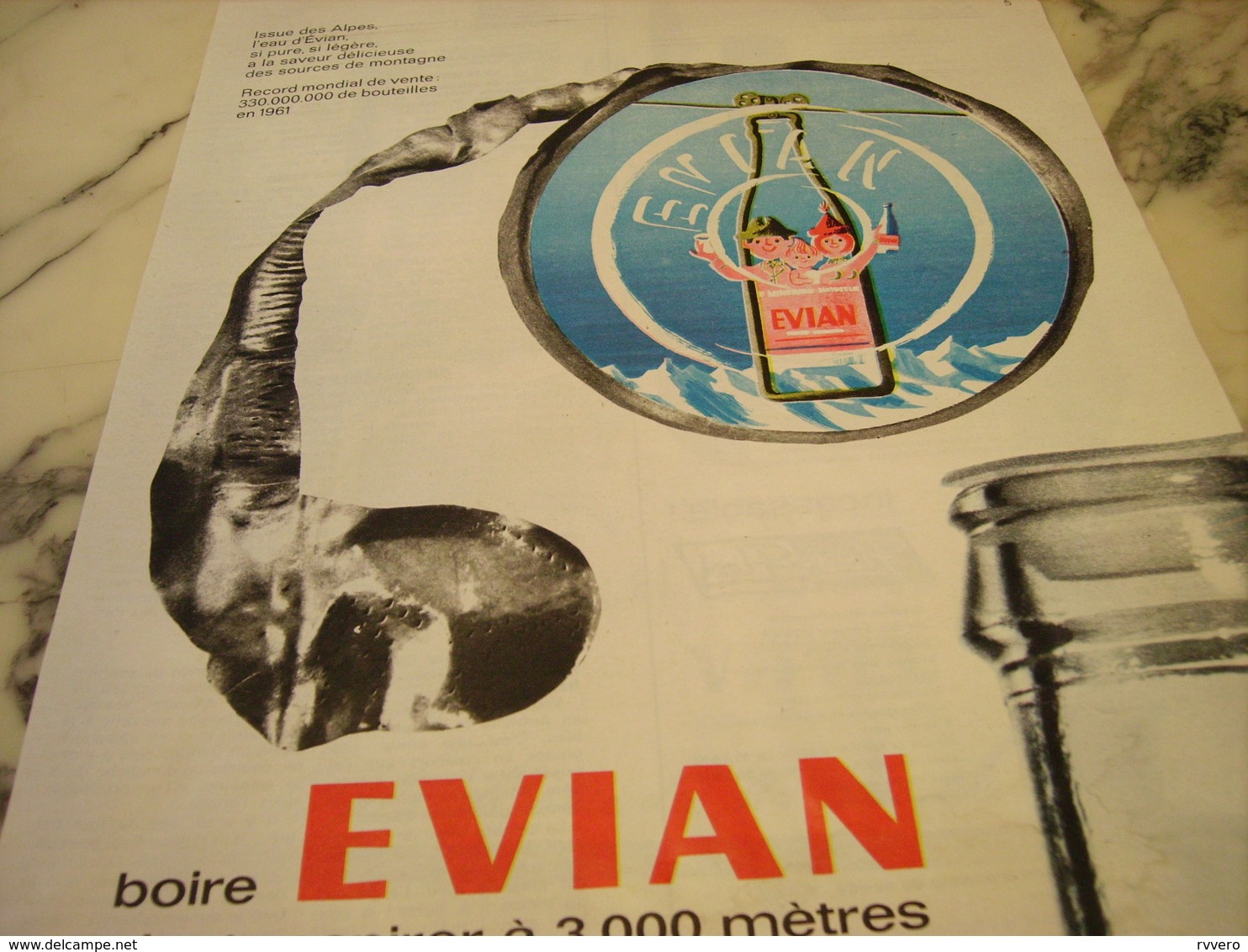 ANCIENNE PUBLICITE BOIRE EVIAN  C EST RESPIRER A 3000 METRES 1962 - Autres & Non Classés