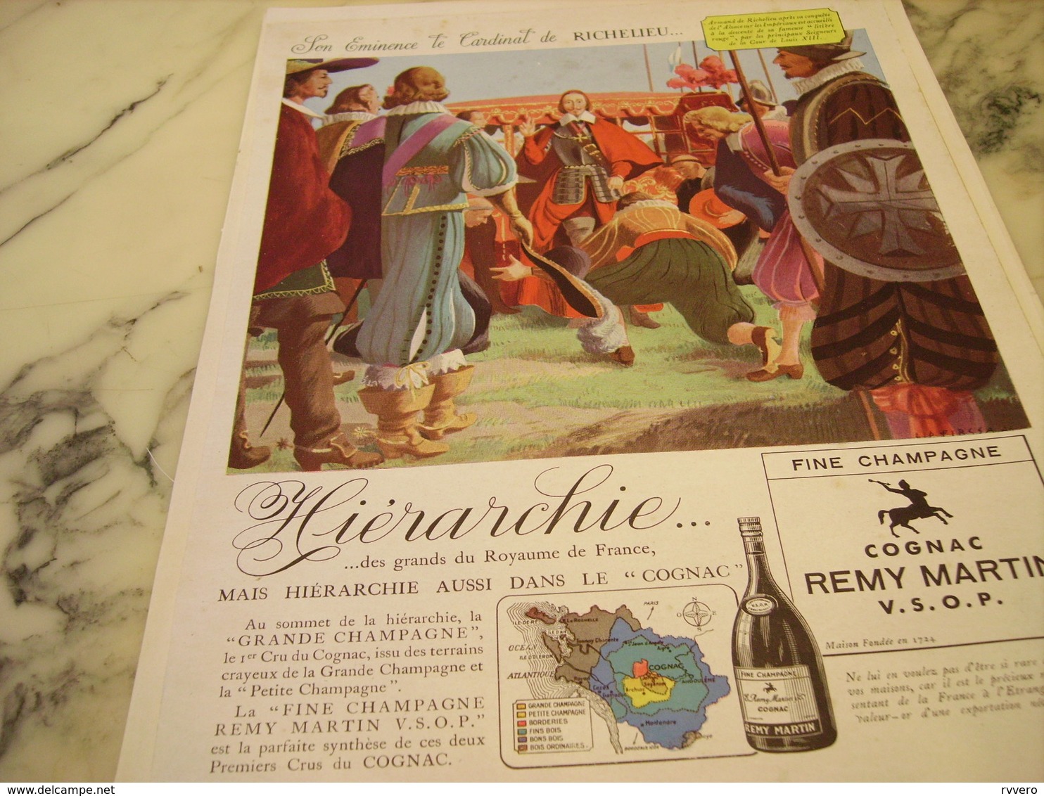 ANCIENNE PUBLICITE CARDINAL RICHELIEU  COGNAC REMY MARTIN 1946 - Alcohols