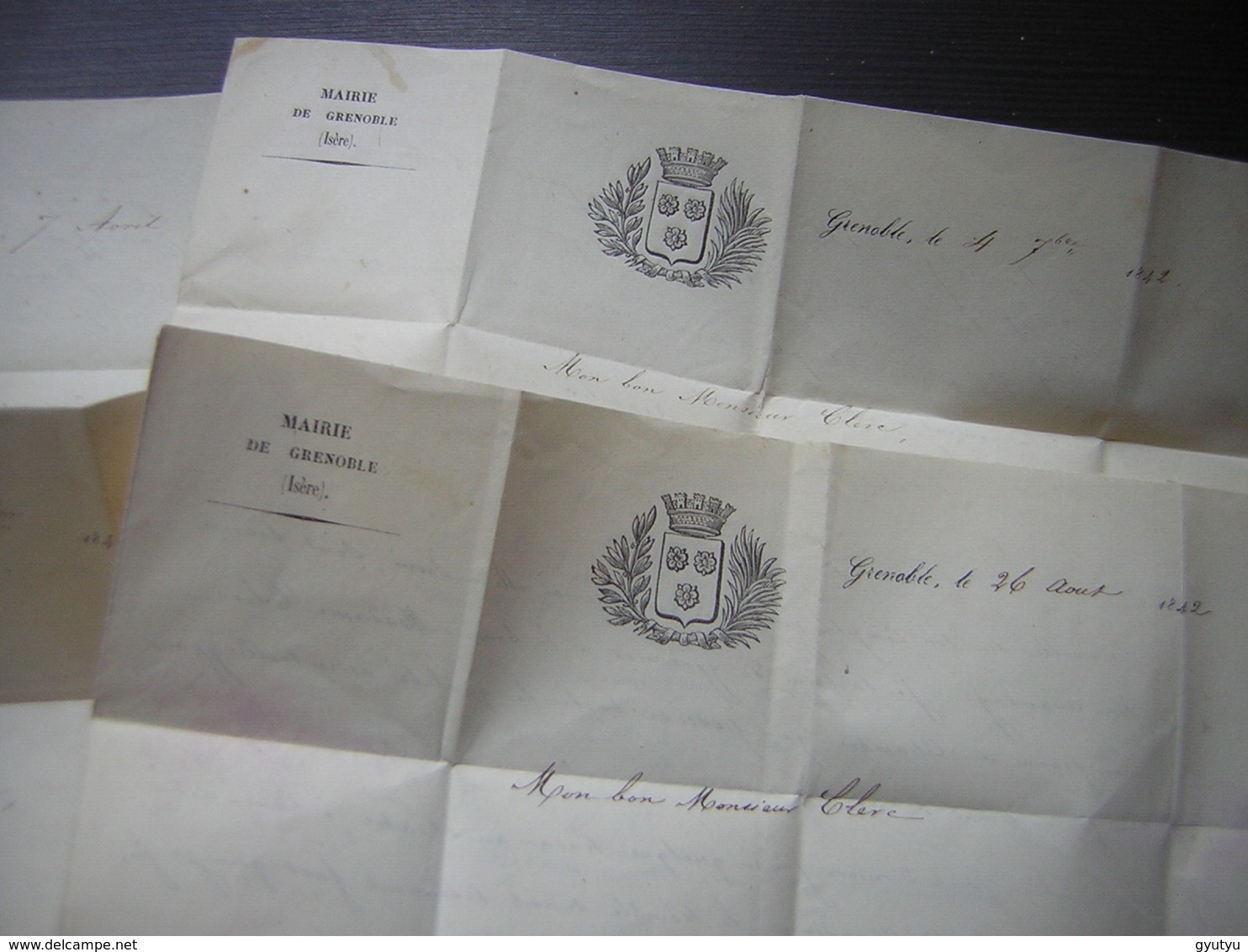 Grenoble 1842 Et 1843 Lot De 4 Lettres De La Mairie Pour Monsieur Clerc Officier De La Légion D'honneur à Roquemaure - 1801-1848: Précurseurs XIX