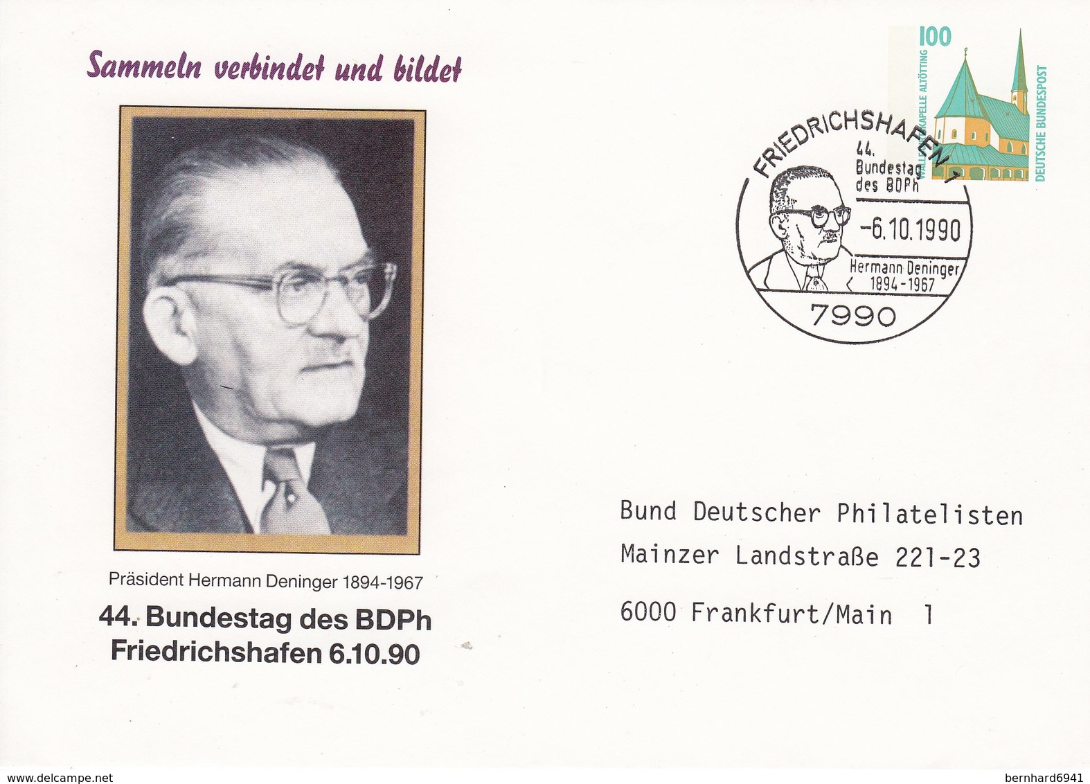 PU 290/53  Sammeln Verbindet Und Bildet - 44. Bundestag Des BDPh Friedrichshafen 6.10.90, Friedrichshafen 1 - Umschläge - Gebraucht