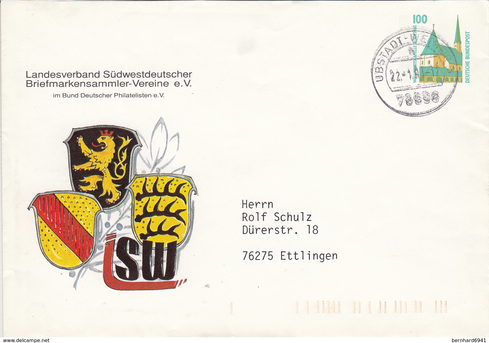 PU 290 B1/8 Landesverband Südwestdetscher Briefmarkensammler-Vereine E.V., Ubstadt - Weiherr - Privatumschläge - Gebraucht