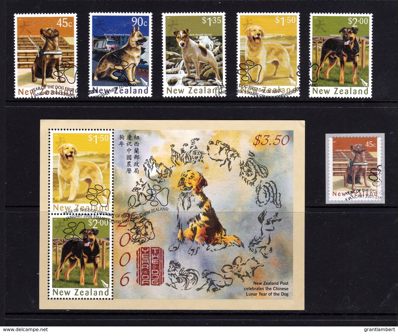 New Zealand 2006 Year Of The Dog Set Of 5 + 1 + Minisheet Used - Unused Stamps