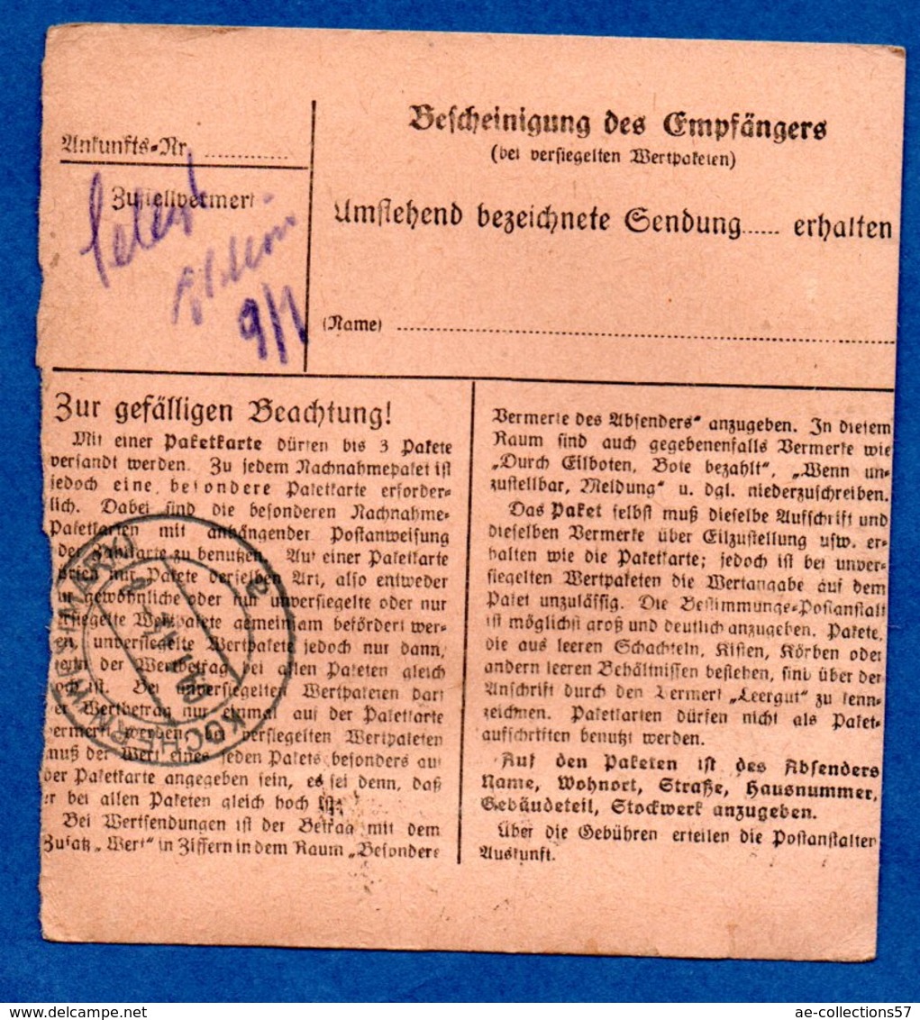 Colis Postal -  Départ Eichhofen  --pour Cocheren    7/1/1943 - Lettres & Documents