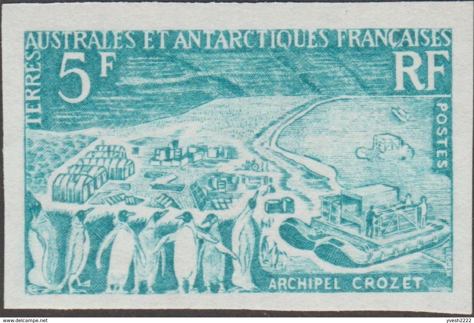 TAAF 1963 Y&T 20 Michel 28. Essai De Couleurs Turquoise. Archipel Crozet : Pingouins, Station Géophysique, Aéroglisseur - Faune Antarctique