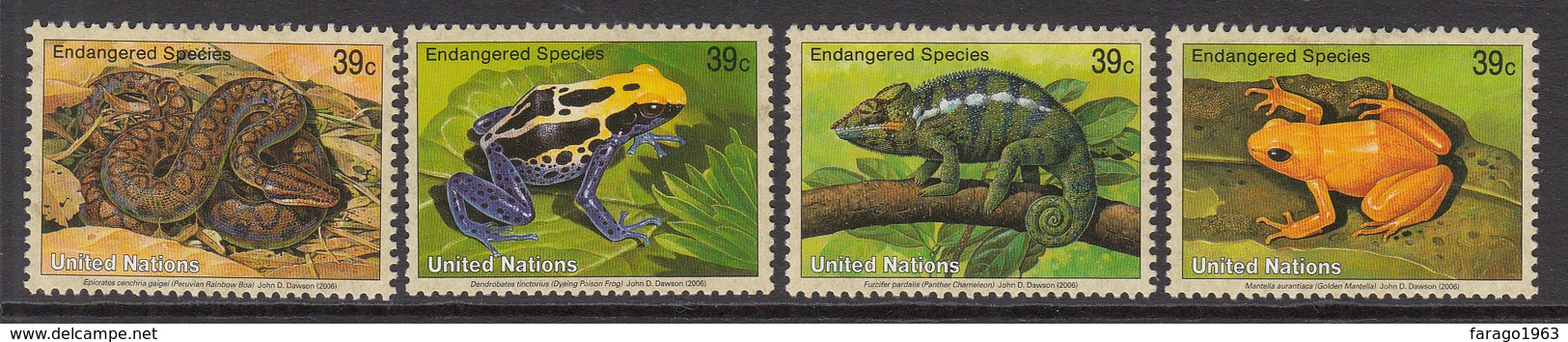 2006 UN New York Endangered Reptiles Snake, Toads, Chameleon Set Of 4 MNH - Other & Unclassified