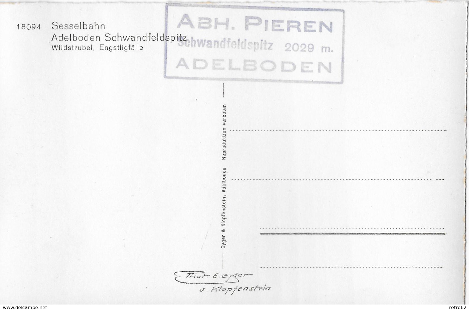 ADELBODEN → Sesselbahn Adelboden-Schwandfeldspitz, Ca.1960 Mit Spez.Stempel - Adelboden