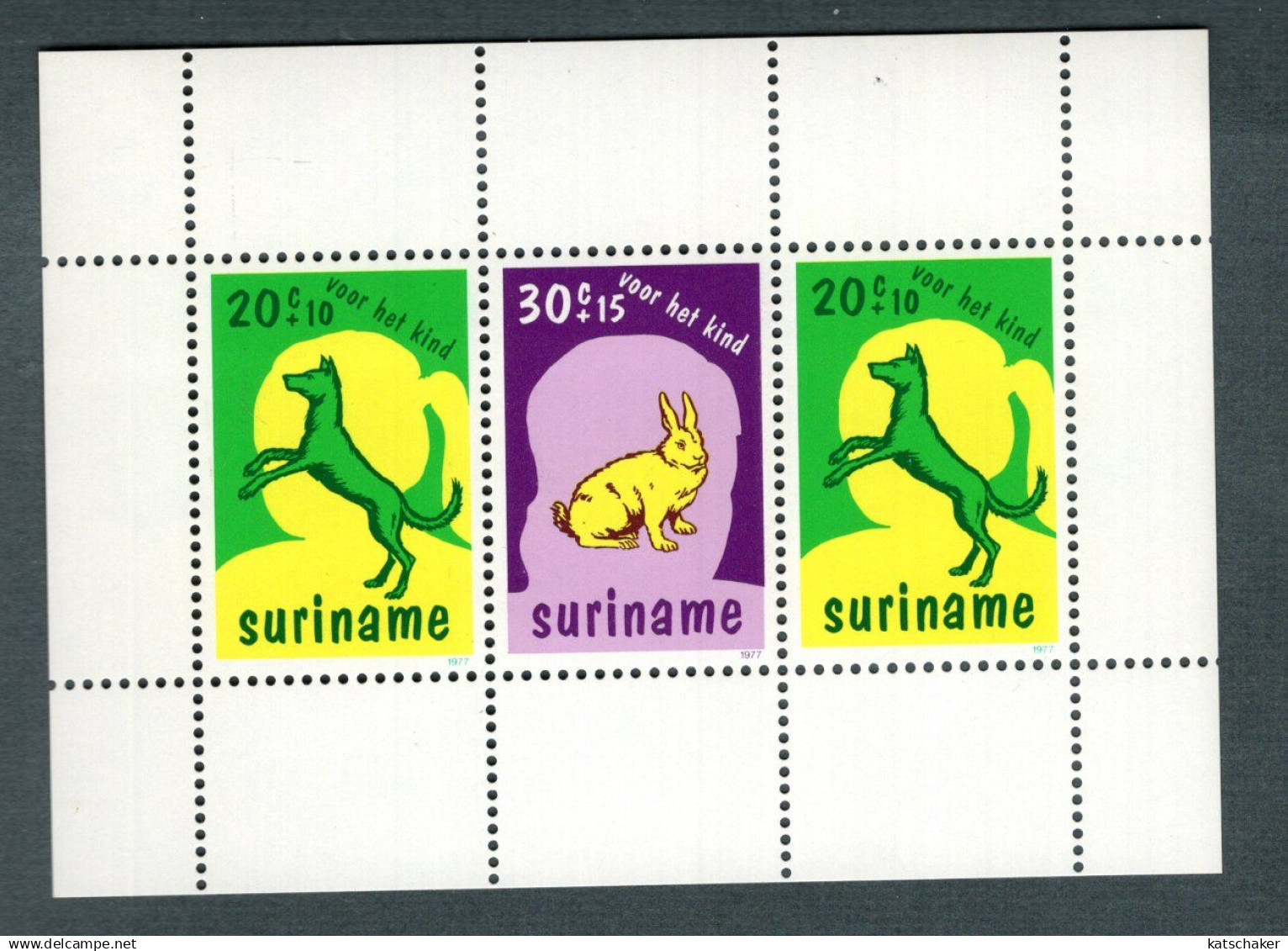 694027954 SURINAME POSTFRIS MINT NEVER HINGED POSTFRISCH EINWANDFREI SCOTT B243 DOGS AND RABBIT - Surinam