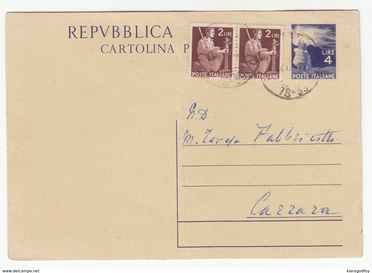 Italy, Postal Stationery Cartolina Postale Travelled 1947 B190101 - 1946-60: Poststempel