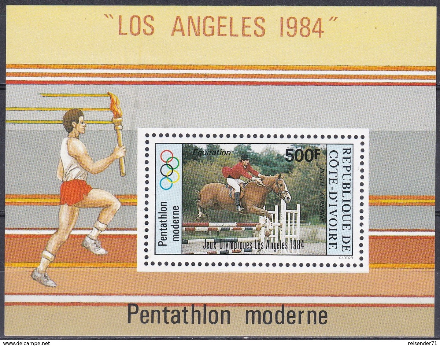 Elfenbeinküste Ivory Coast Cote D'Ivoire 1984 Sport Spiele Olympia Olympics Reiten Riding Pferde Horses, Bl. 26 ** - Côte D'Ivoire (1960-...)