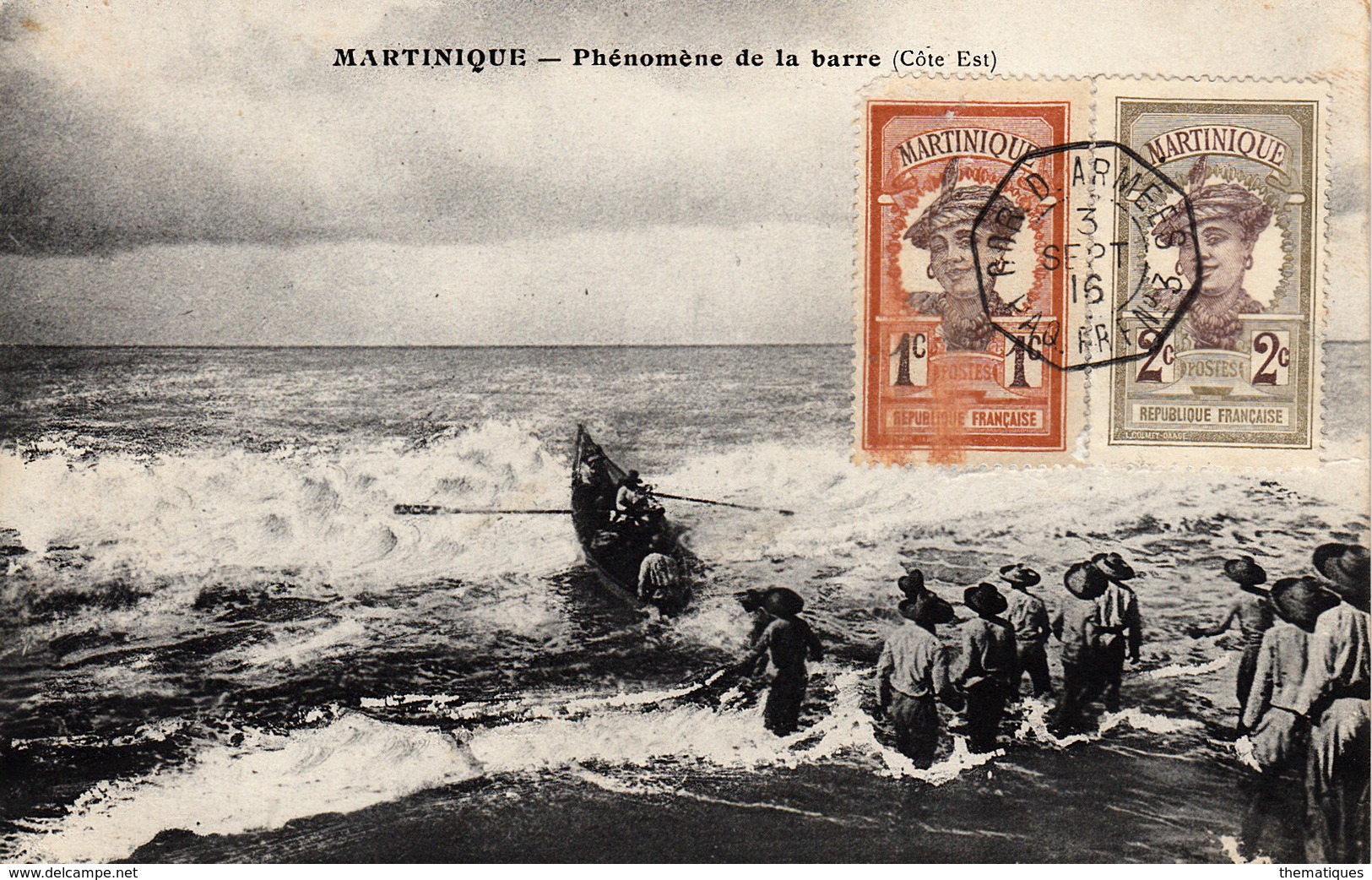 Thematiques Martinique Canot Barque Phénomène De La Barre Cachet 03 09 1916 - Fort De France