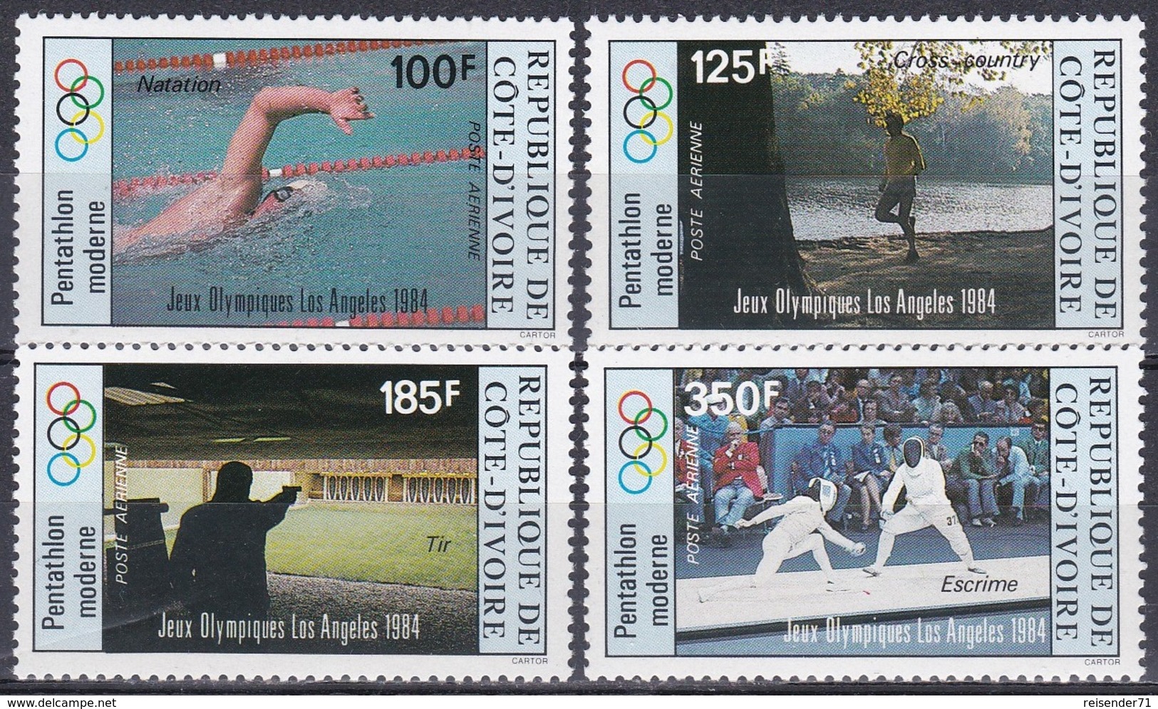 Elfenbeinküste Ivory Coast Cote D'Ivoire 1984 Sport Spiele Olympia Olympics Fünfkampf Schießen Fechten, Mi. 812-5 ** - Côte D'Ivoire (1960-...)