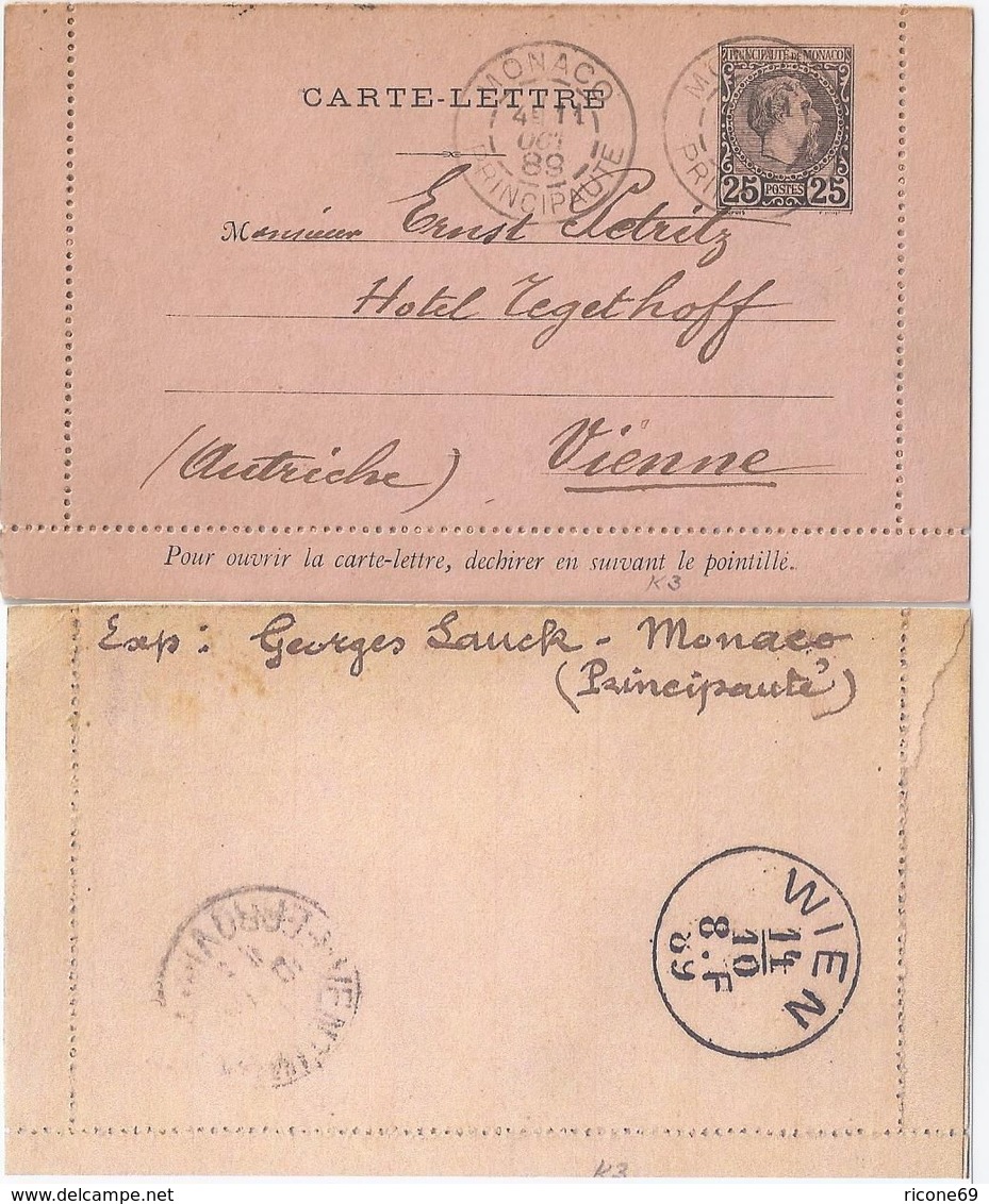 Monaco 1889, K3, 25 C. Karten Brief Ganzsache, Gebr. N. Österreich. Bedarf! #240 - Other & Unclassified