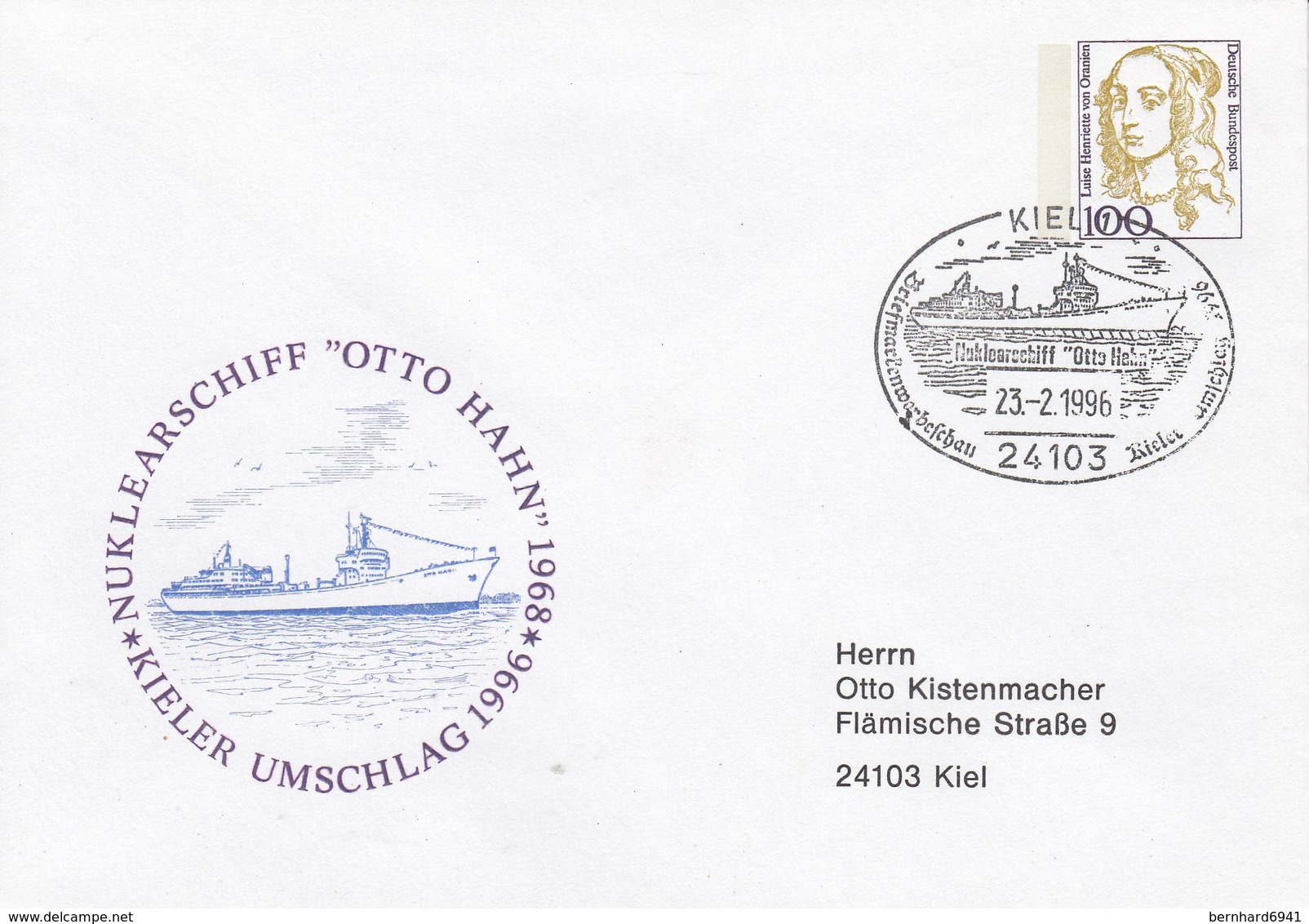PU 350 C2/7b Nuklearschiff "Otto Hahn" 1968 - Kieler Umschlag 1996, Kiel 1 - Privatumschläge - Gebraucht
