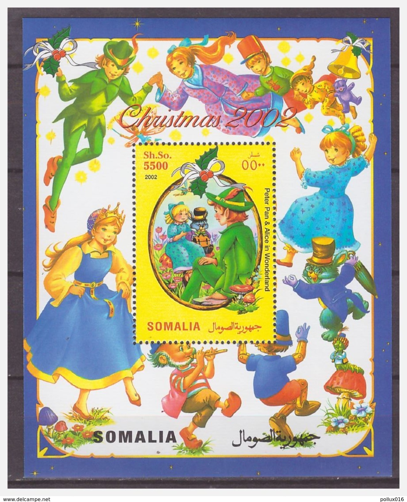0488 Somalia 2002 Disney Peter Pan Alice In Wonderland Christmas S/S MNH - Disney