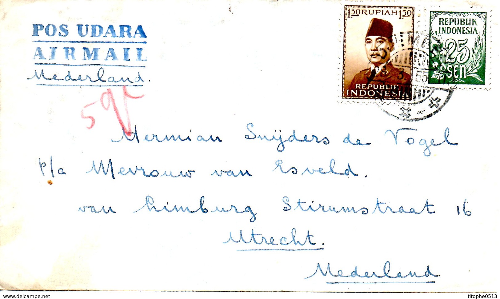 INDONESIE. N°64 De 1953 Sur Enveloppe Ayant Circulé. Président Sukarno. - Indonesia