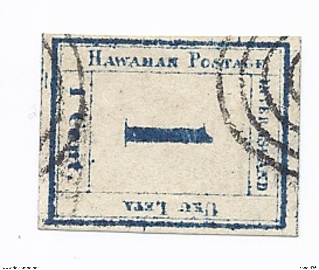 2 TIMBRES POSTES HAWAI Hawaii ETATS UNIS Timbre Poste USA HAWAHAN POSTAGE UKU LETA UNTER ISLAND 1c Cent Et 5c Cents Bleu - Hawaii