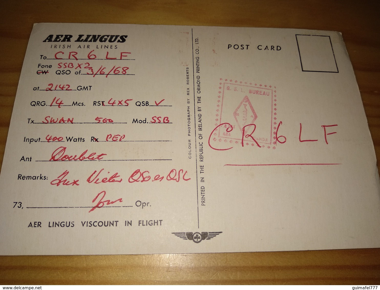 Postcard, Postal "Aer Lingus, Irish Air Lines, Ireland" 1968 - Radio