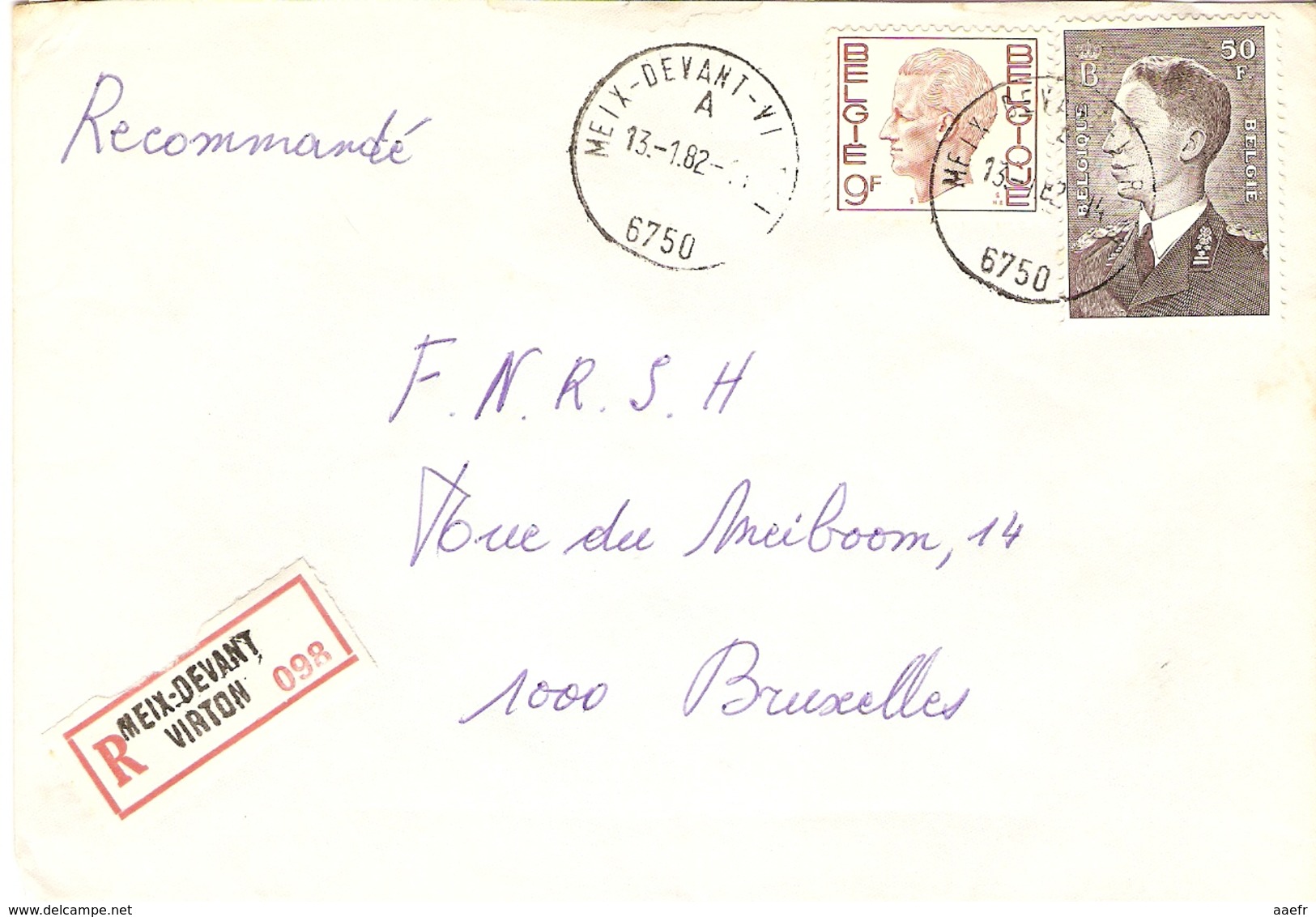 Belgique - Lettre Recommandée MEIX-DEVANT VIRTON - 1982 - Province De Luxembourg - Cob 879/1962 - Lettres & Documents