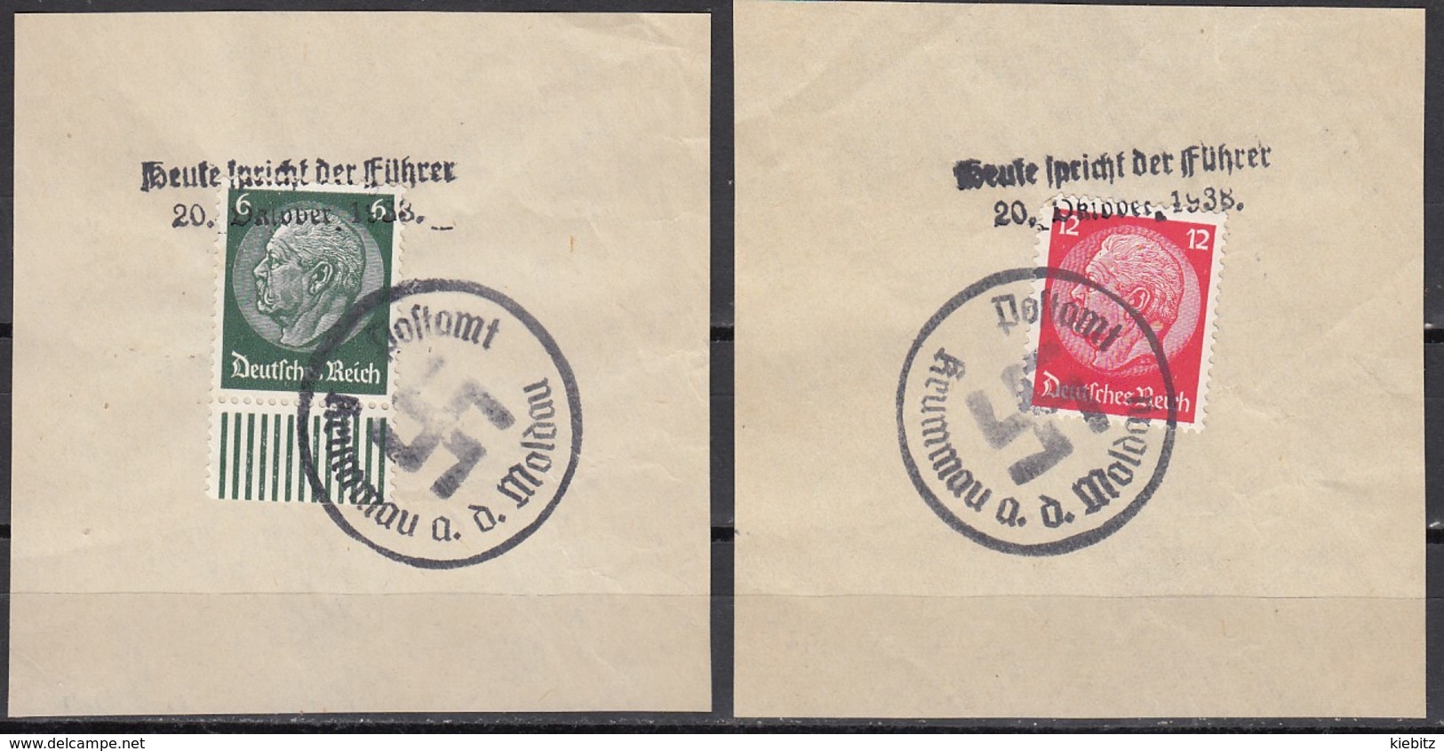 DEUTSCHES REICH 1938 - Belegabschnitt "Heute Spricht Der Führer" Stmp. Krummau MiNr: 516+519 - Lettres & Documents