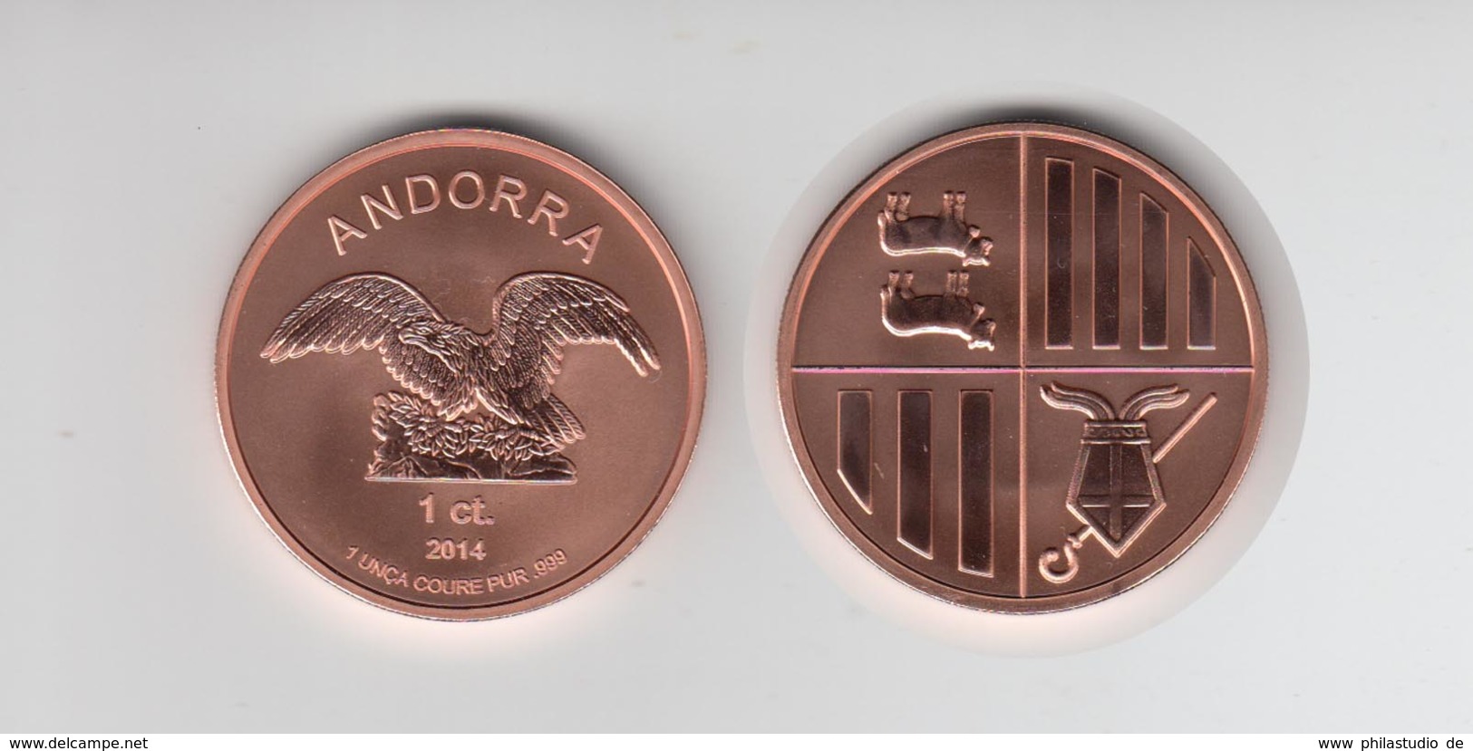 Kupfermünze 1 OZ Andorra 1 Ct. Kupfer 2014                    - Autres – Europe