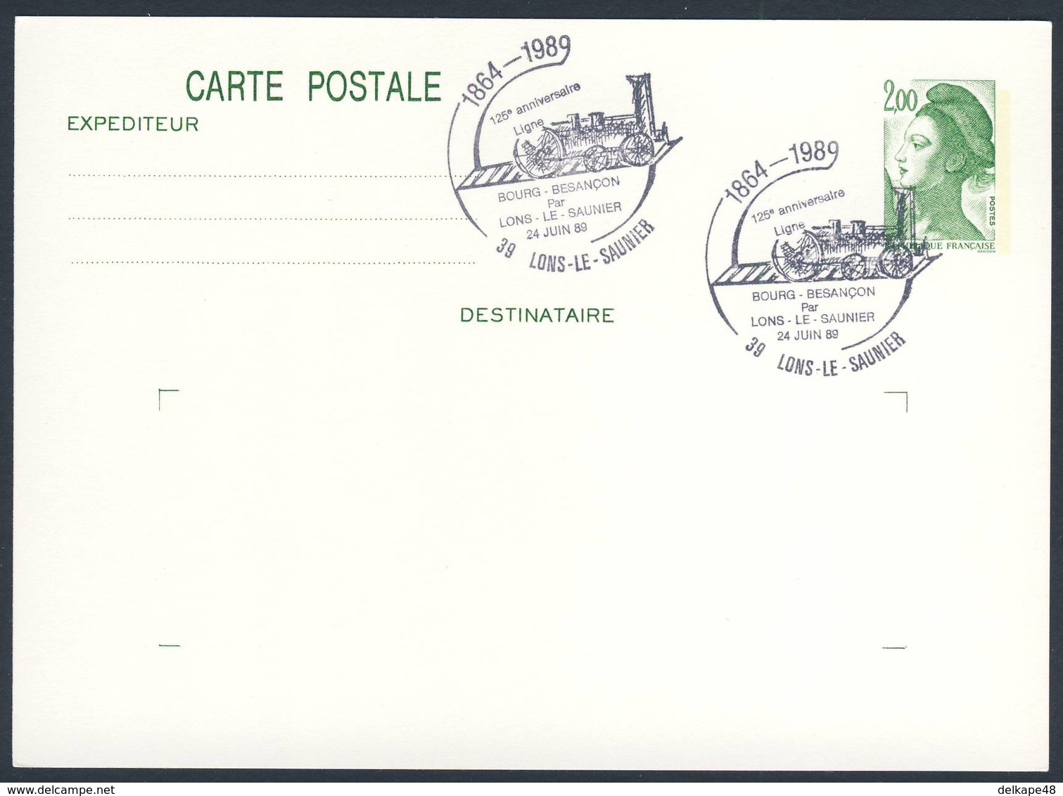 France Rep. Française 1989 Card / Karte / Carte - 125e Ann. Ligne Bourg-Besançon Par Lons-Le-Saunier / Eisenbahn - Treinen