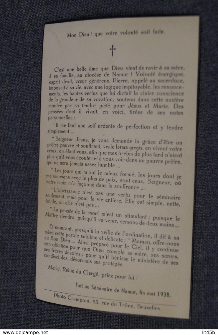 Curé,l'abbé Pierre Capelle (Diacre) Né à Marche-en-Famenne 1913,décédé à Anvers 1938 - Obituary Notices