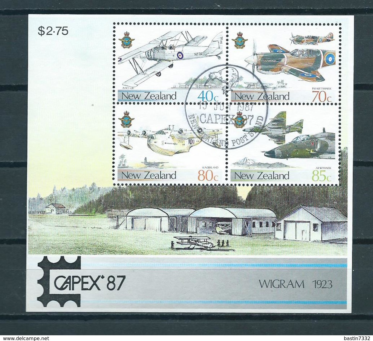 1987 New Zealand Complete M/Sheet Airplanes+Capex Print Used/gebruikt/oblitere - Blocs-feuillets