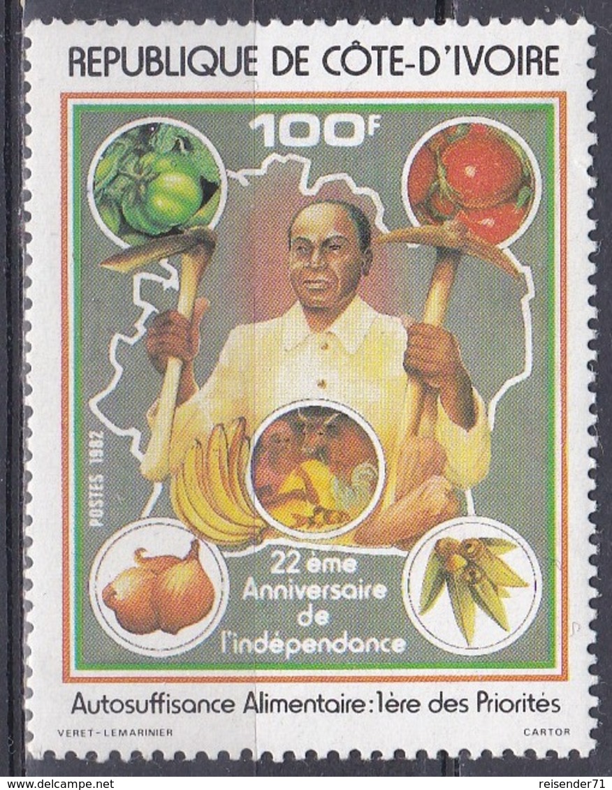 Elfenbeinküste Ivory Coast Cote D'Ivoire 1982 Geschichte History Unabhängigkeit Independence Houphouët-Boigny, Mi. 761** - Côte D'Ivoire (1960-...)