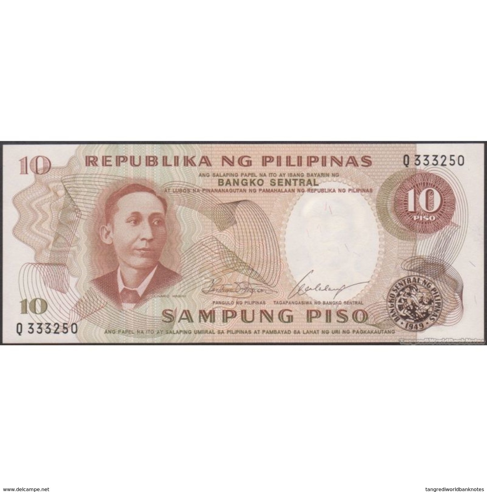 TWN - PHILIPPINES 144a - 10 Piso 1969 Prefix Q UNC - Philippines