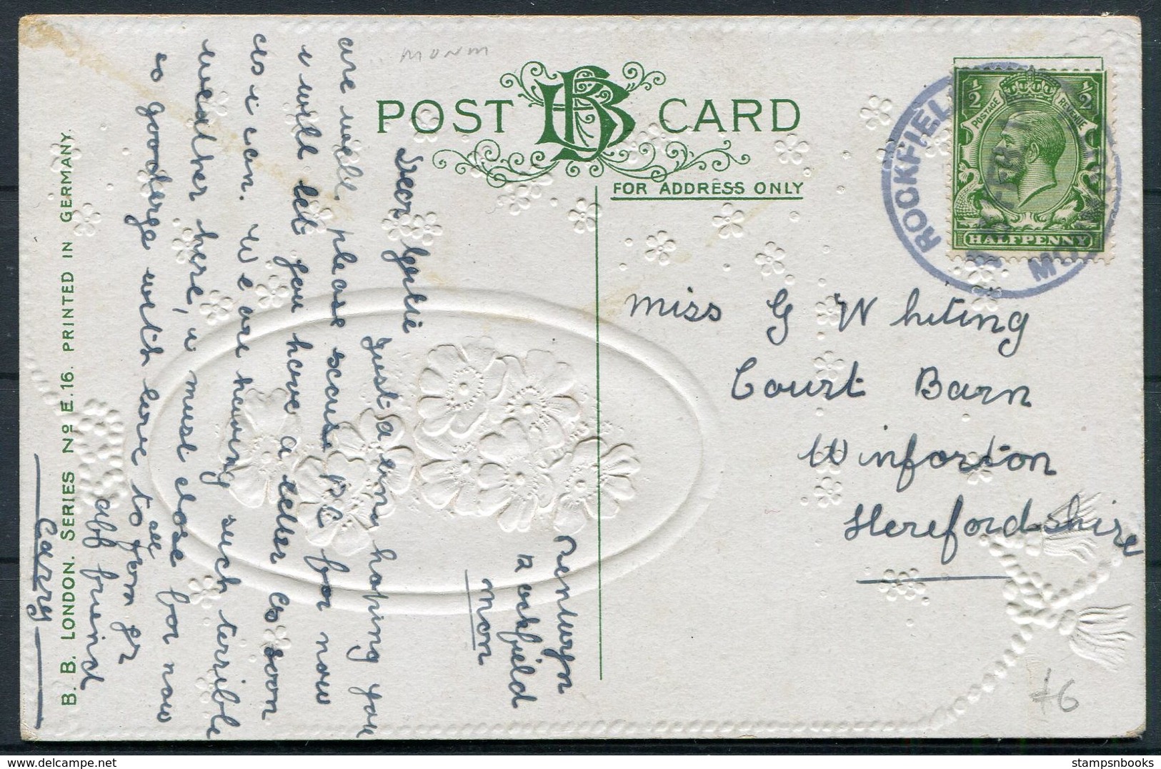 1914 GB Postcard. Rockfield Monmouth Skeleton Postmark - Lettres & Documents