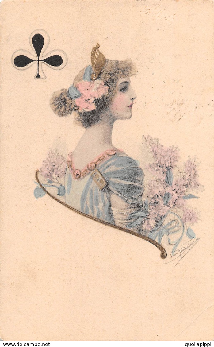 08981 "REGINA DI FIORI - CARTA DA GIOCO" ANIMATA. FIRMATA. CART SPED 1902 - Giochi, Giocattoli