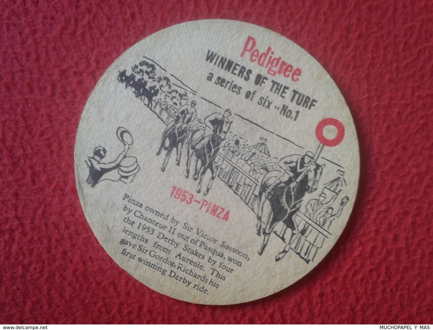 POSAVASOS COASTER MAT PEDIGREE ALE ? CERVEZA ? BEER BIER ? CERVEJA ? WINNERS OF THE TURF HORSE RACE RIDE 1953-PINZA RARE - Portavasos