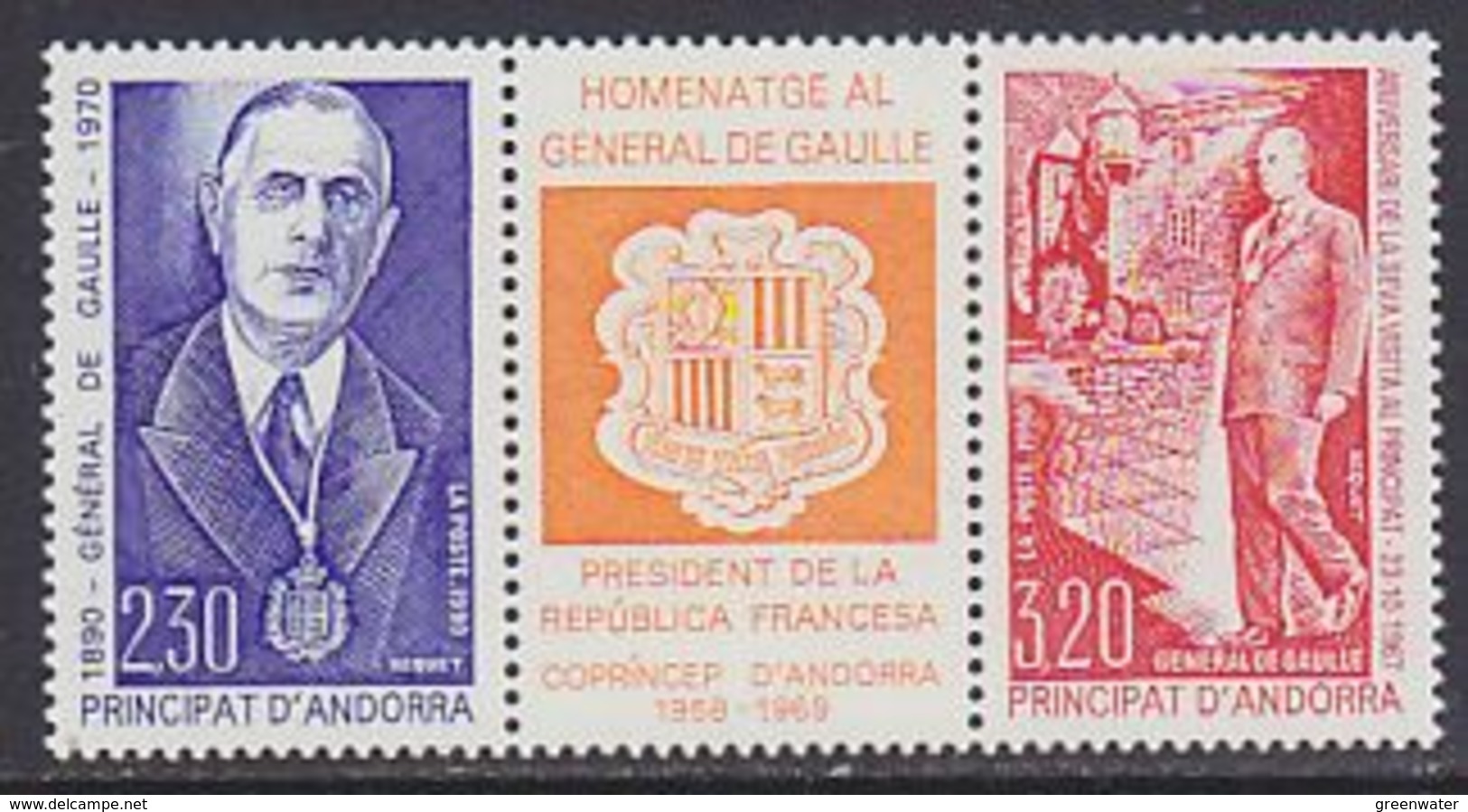 Andorra Fr. 1990 General De Gaulle Strip 2v+label ** Mnh (41607) - Ongebruikt