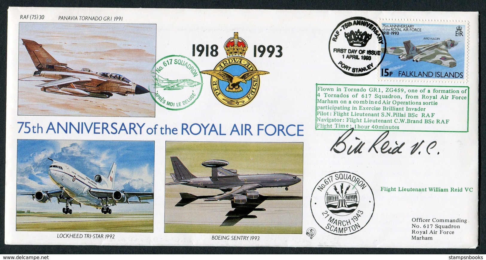 1993 Falkland Islands Royal Air Force Signed (Bill Reid VC) RAF Marham. Dam Busters 617 Squadron Victoria Cross - Falkland Islands