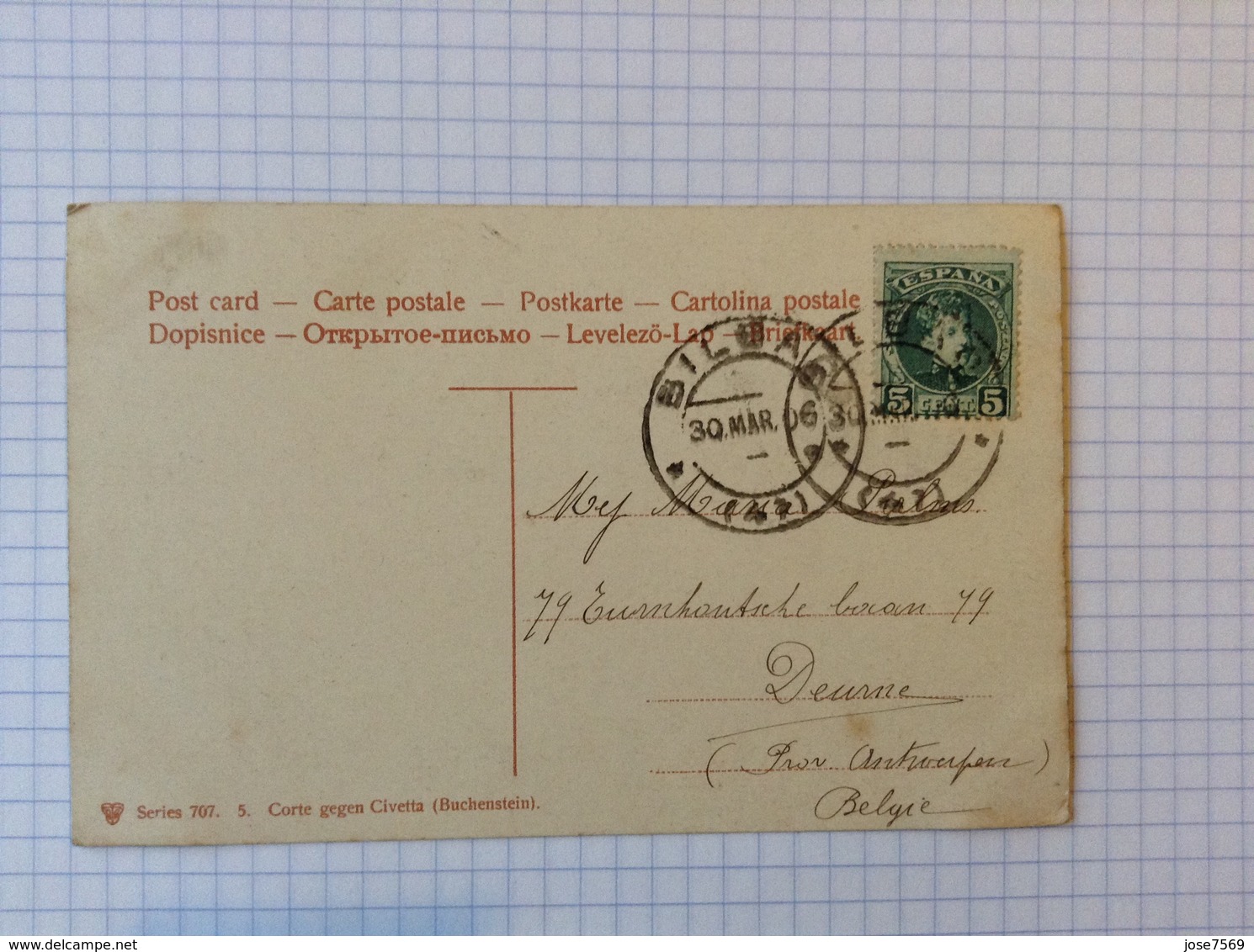 #postkaart, Italie, Civetta Verzonden In Bilbao Spanje Gelopen 1906, Zegel 5 Cent - Altri & Non Classificati