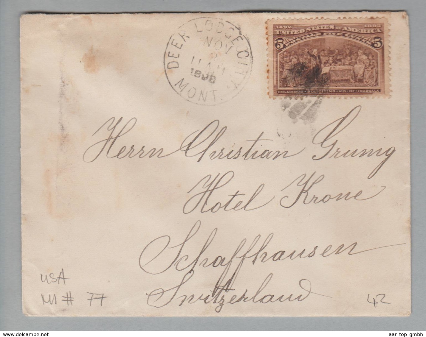 USA 1898-11-02 Deer Lodge City Brief Nach Schaffhausen CH - Lettres & Documents