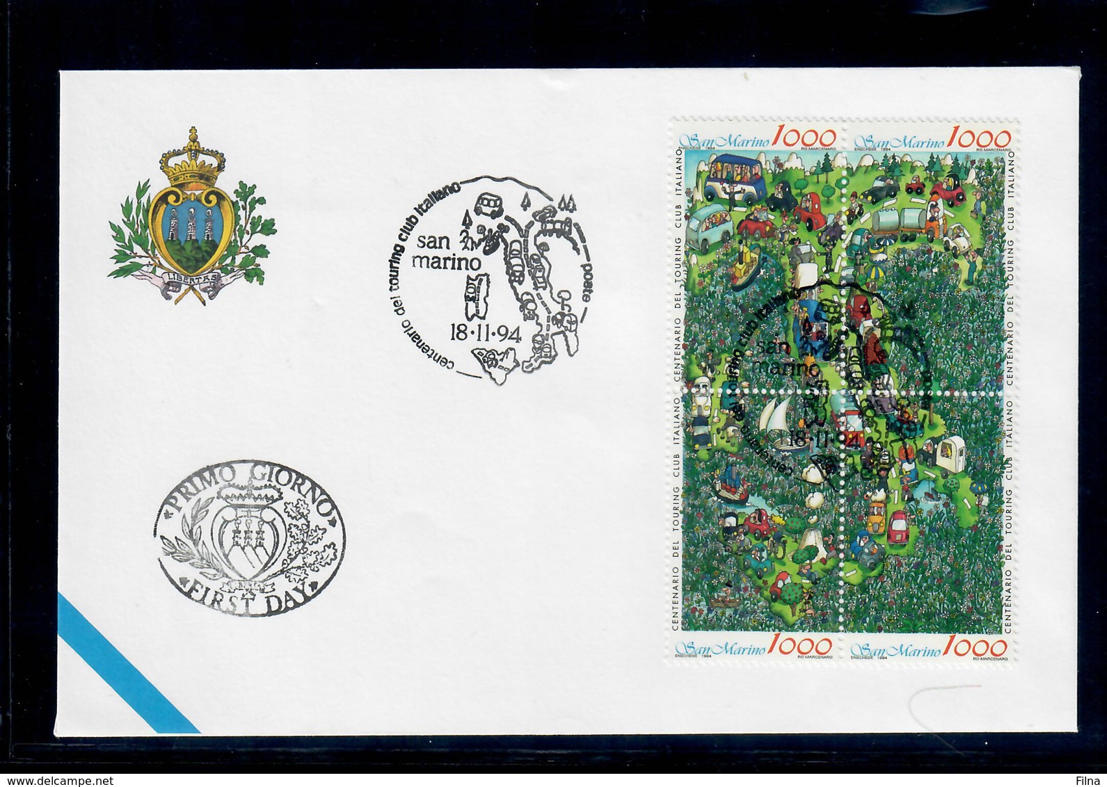 SAN MARINO 1994 - 100° TOURING CLUB ITALIANO - FDC - FDC