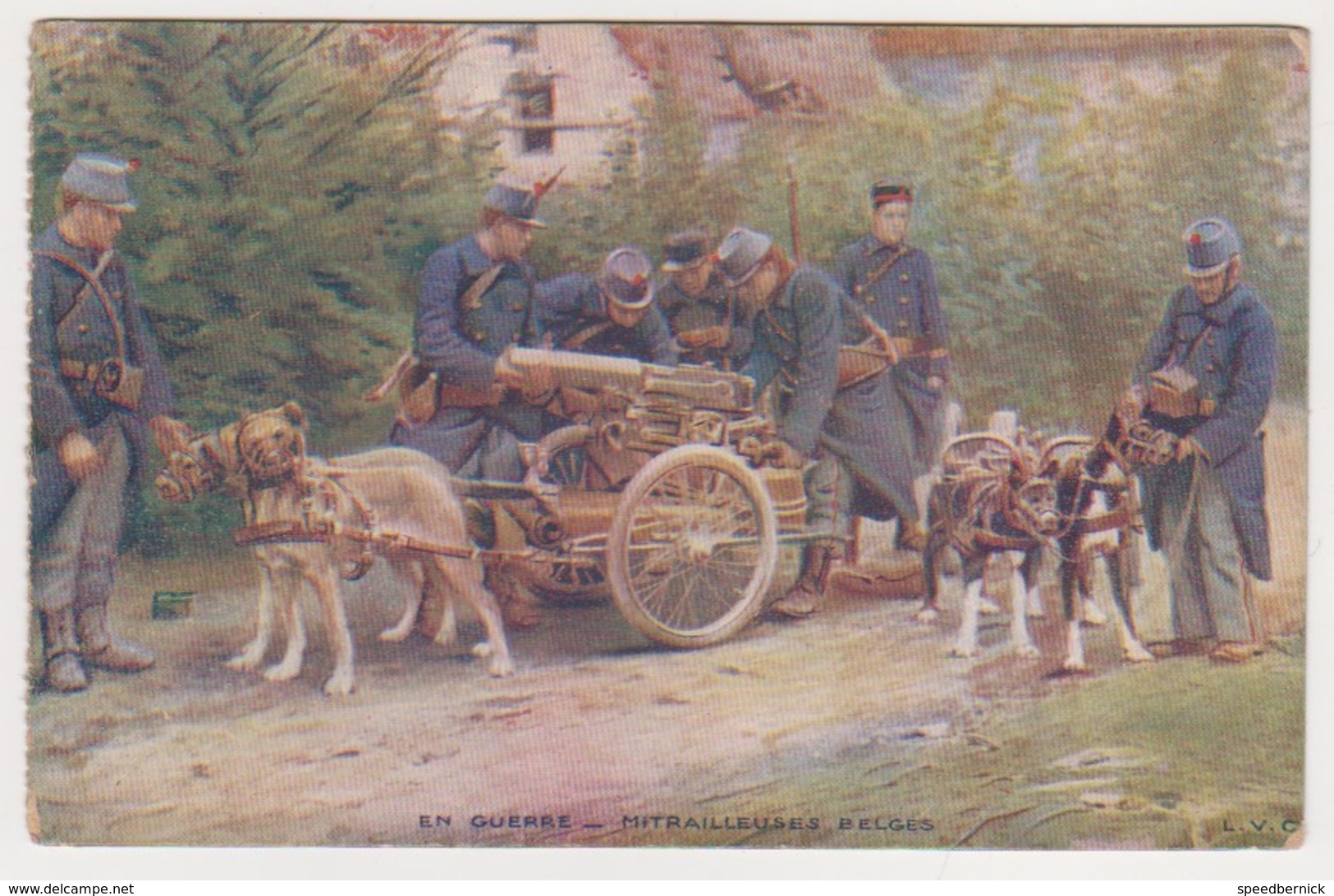 26551 Guerre 1914 1918 Dessin Soldat Mitrailleuses Belges Attelage Chiens Chien  -éd LVC - Guerre 1914-18