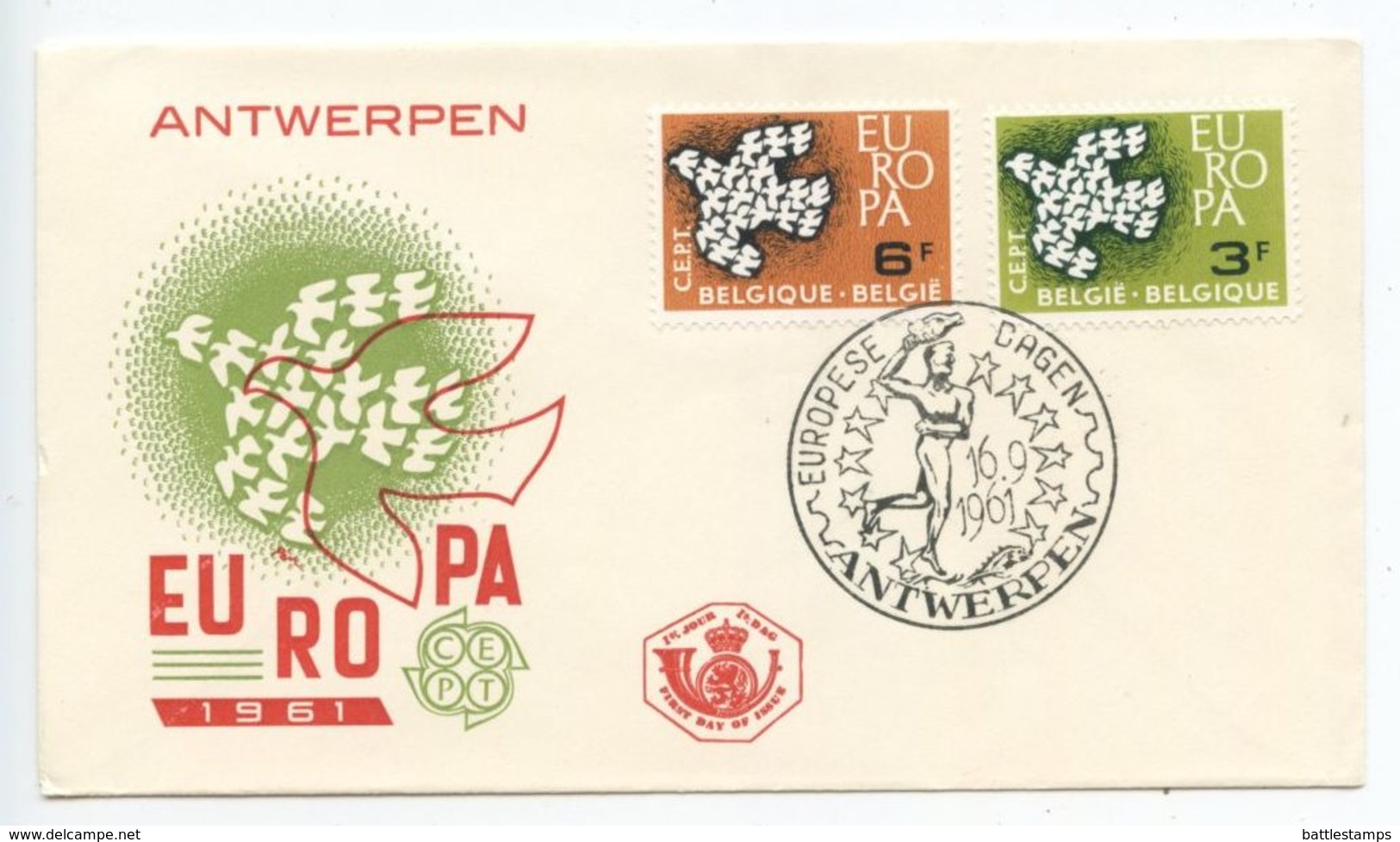 Belgium 1961 Scott 572-573 Europa - Doves FDC - 1961-1970
