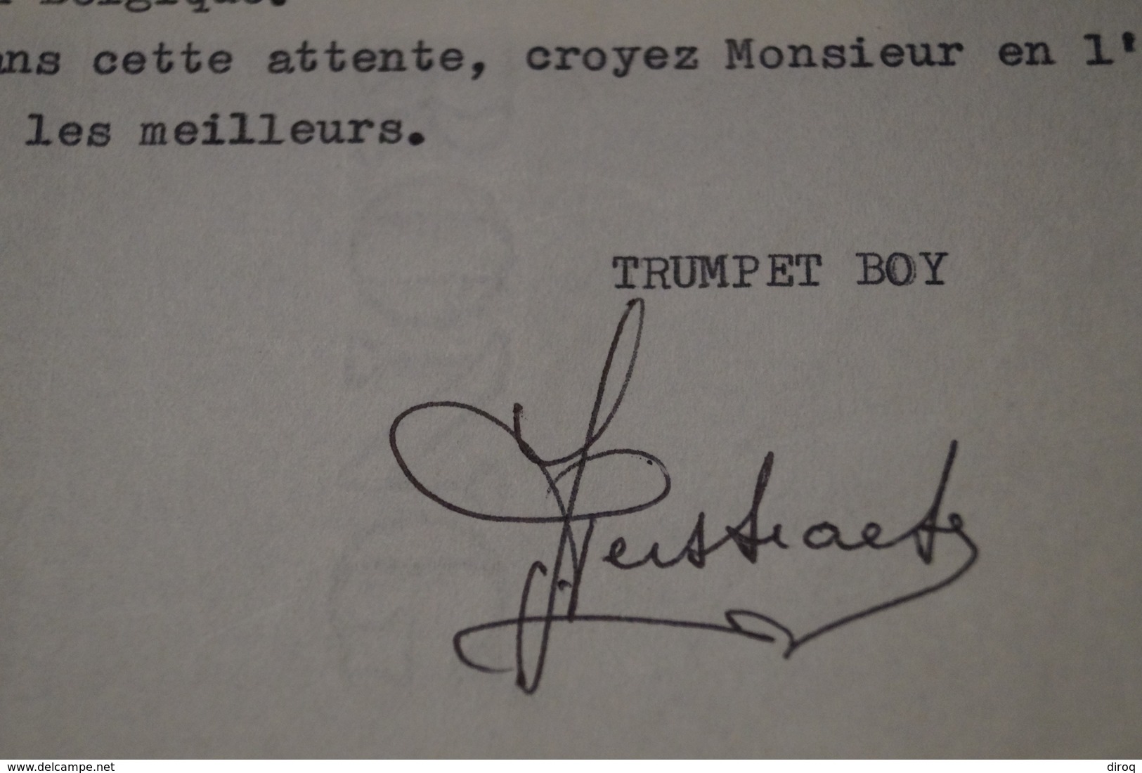 JAZZ,Trumpet Boy,courrier + Photos Et Contrat,Signature De Fernand Verstraete,1960,originale,Top RARE - Autres & Non Classés