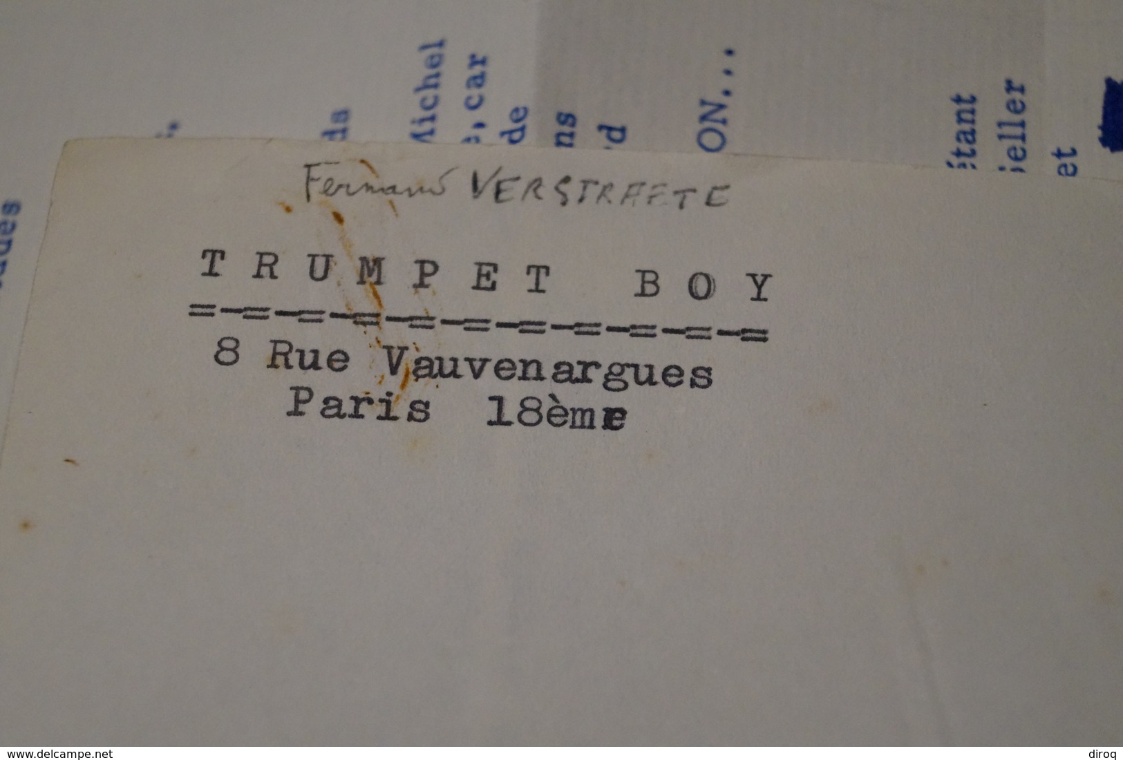 JAZZ,Trumpet Boy,courrier + Photos Et Contrat,Signature De Fernand Verstraete,1960,originale,Top RARE - Autres & Non Classés