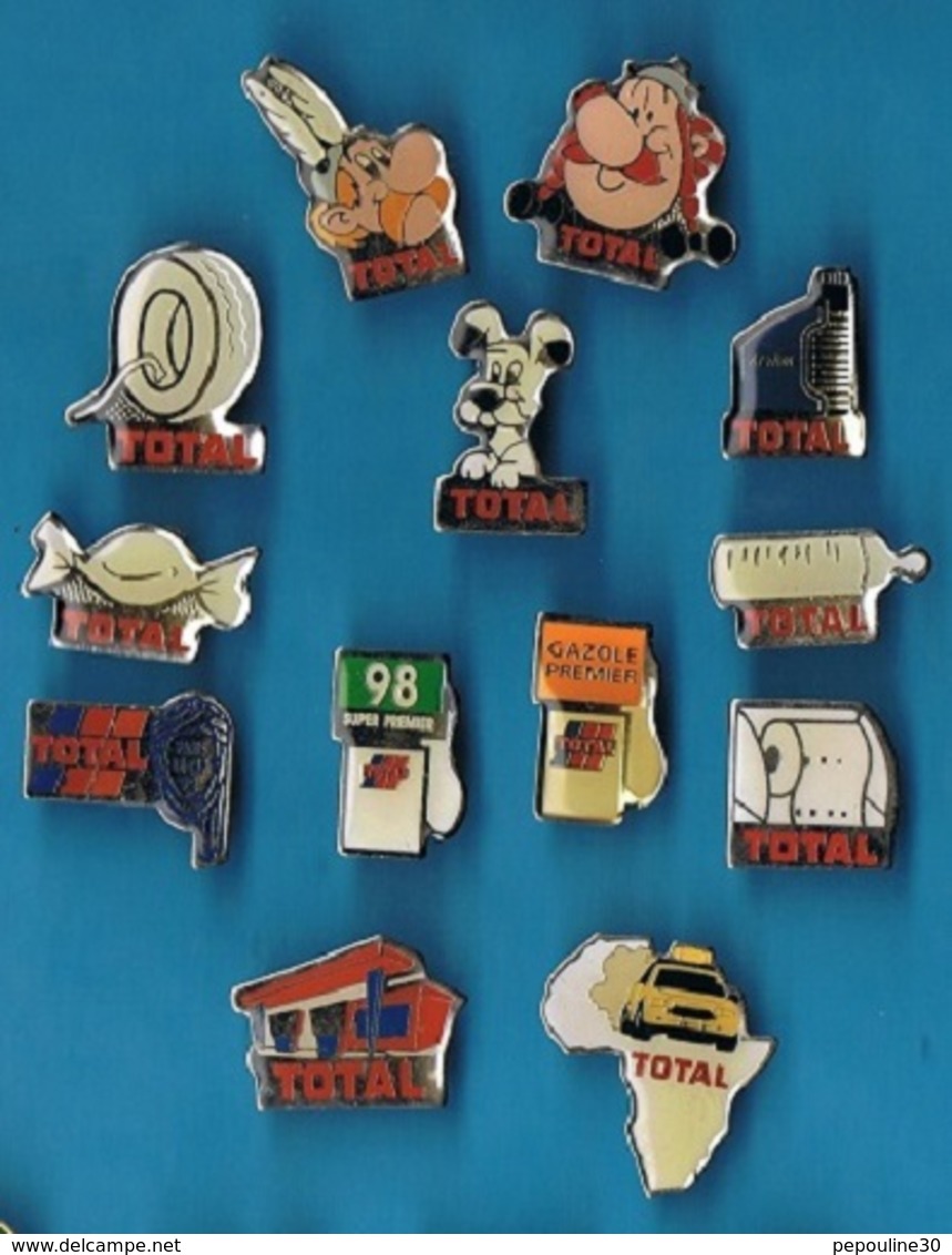 LOT 13 PIN'S //  ** CARBURANT ET DÉRIVÉS TOTAL / OBELIX / ASTERIX / IDEFIX / PARIS LE CAP, Etc... ** - Lots