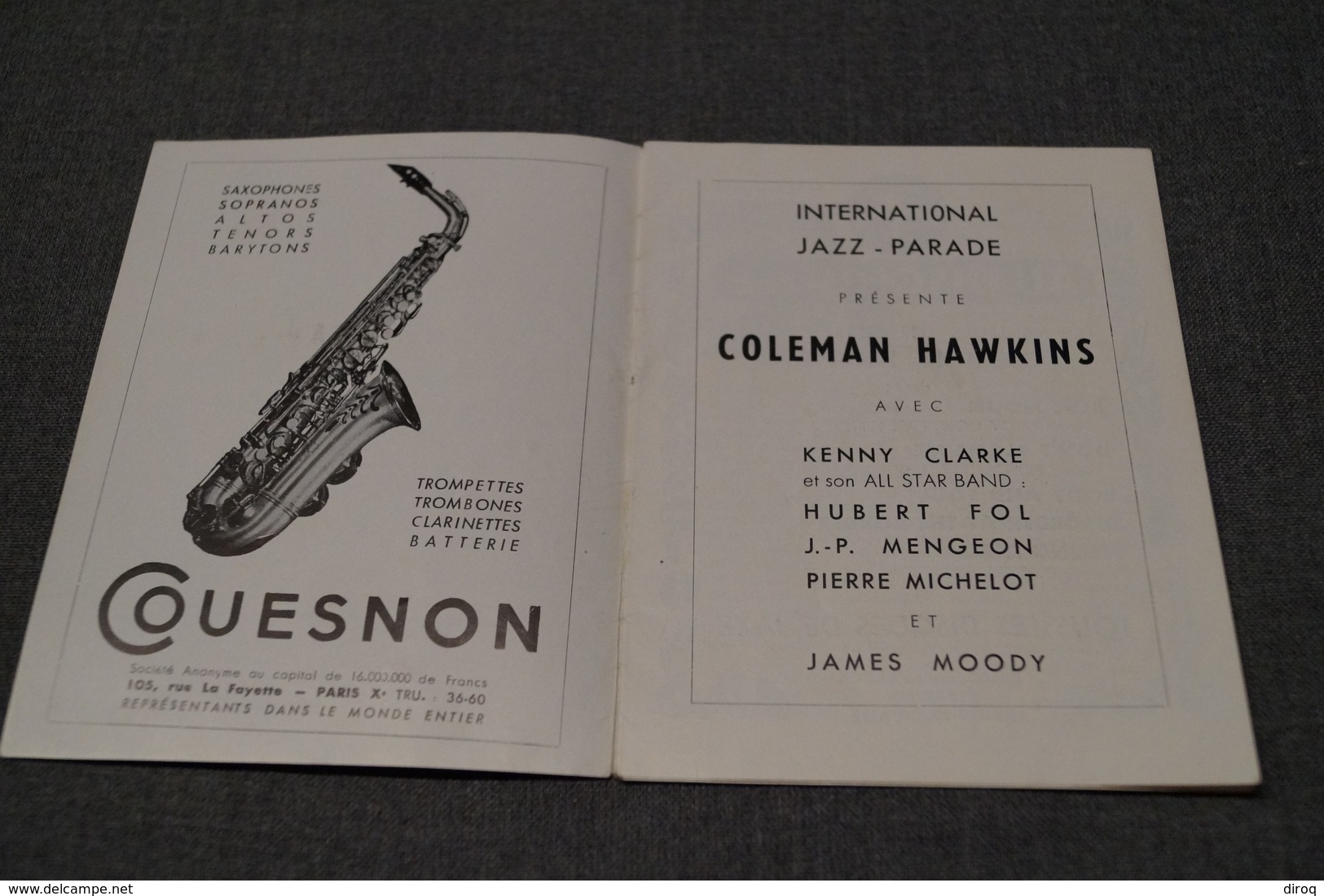 Jazz,Coleman Hawkins,propsectus,programe Originale 1949 - Photos