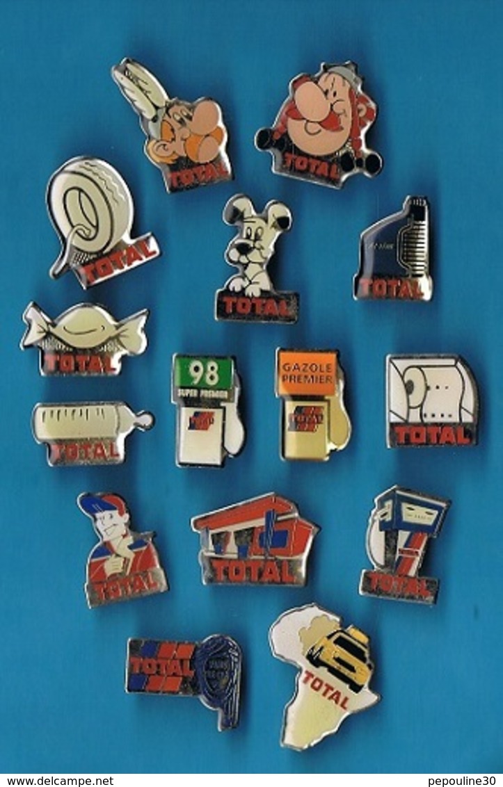 15 PIN'S // ** CARBURANT ET DÉRIVÉS TOTAL // OBELIX / ASTERIX / IDEFIX / PARIS LE CAP / LE DAKAR, Etc...** - Lots