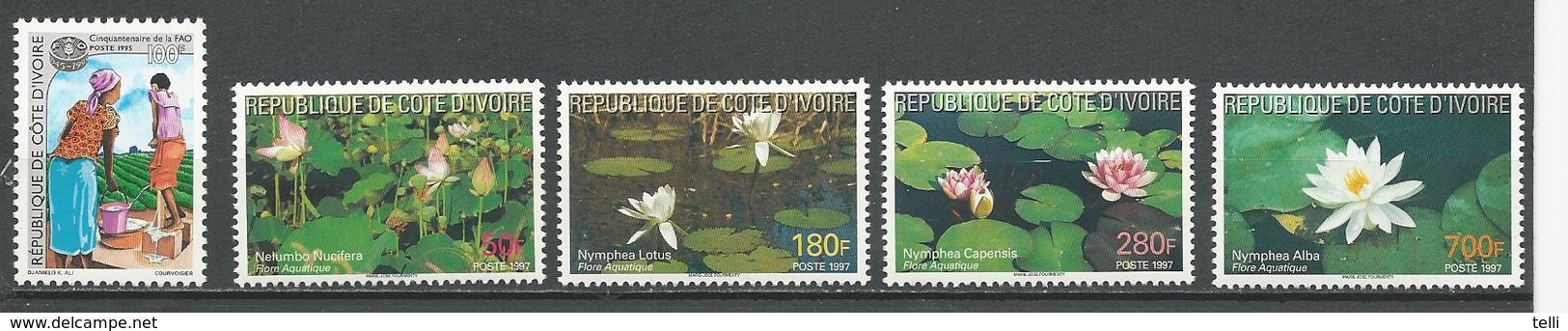 COTE IVOIRE Scott 973, 998-1001 Yvert 949, 976-979 (5) ** Cote 7,50 $ 1995-6 - Côte D'Ivoire (1960-...)