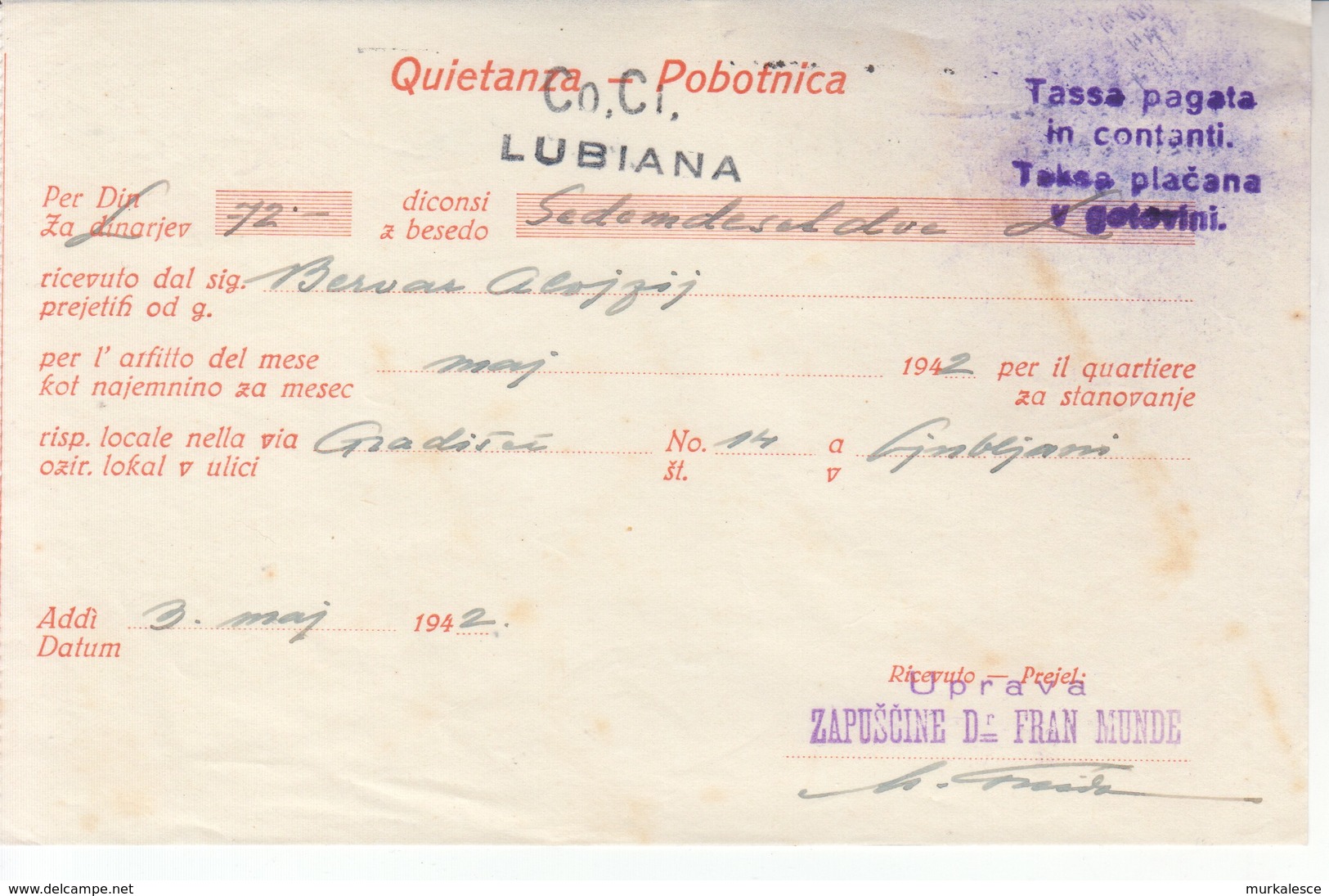 3501  LUBIANA   CO.CI   ITALIEN BESETZUNG - German Occ.: Lubiana