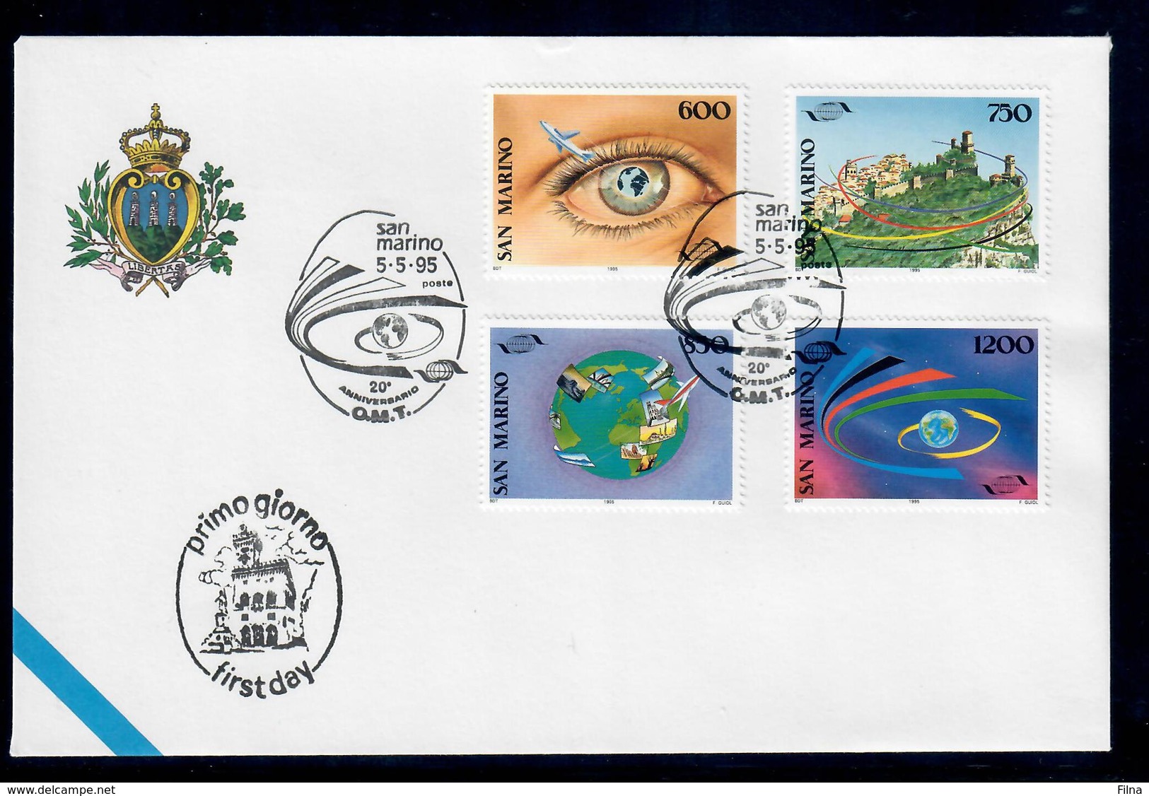 SAN MARINO  1995 - 20° ORGANIZZAZIONE MONDIALE TURISMO OMT -  - FDC - Essais & Réimpressions