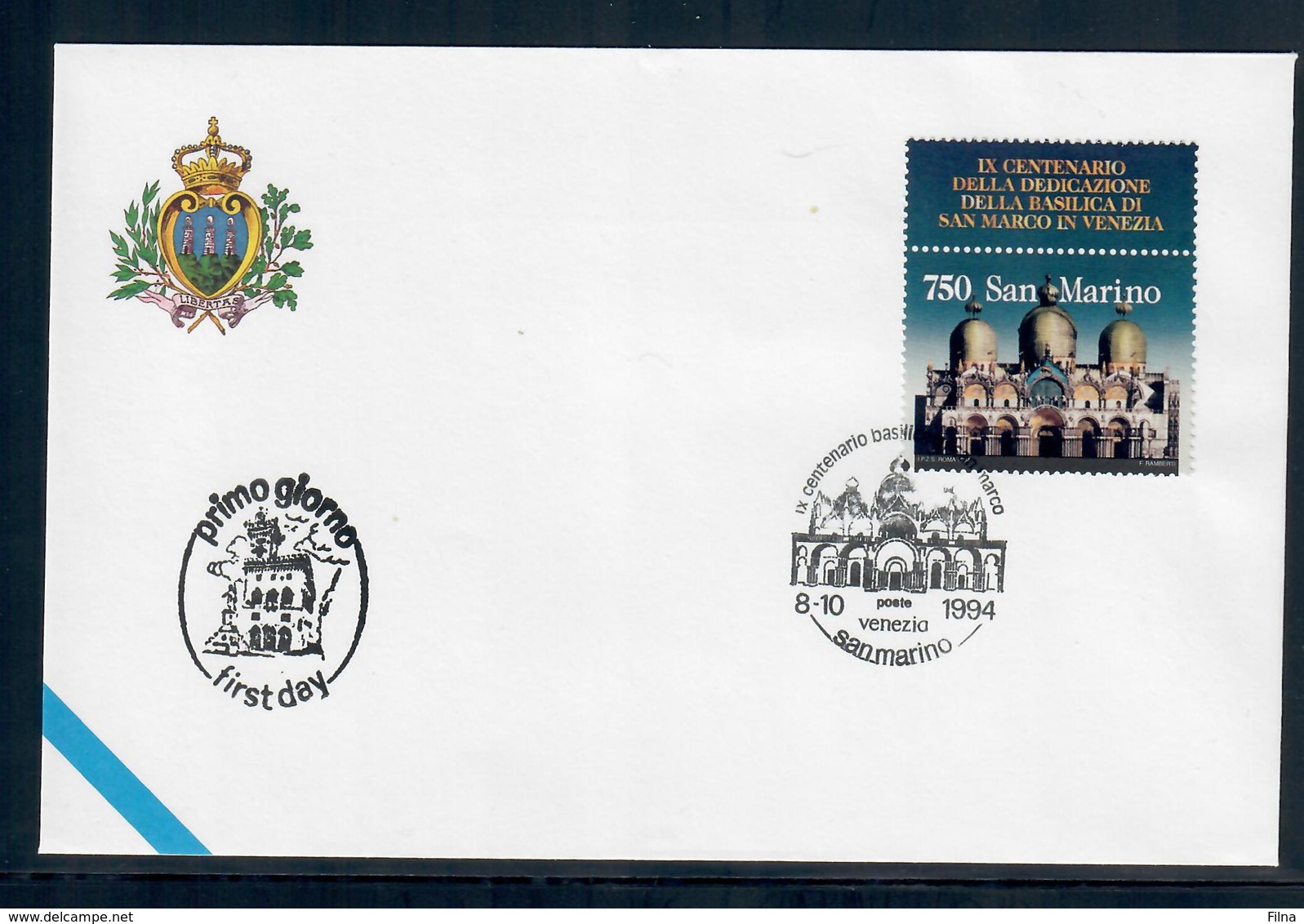 SAN MARINO  1995 - BASILICA DI SAN MARCO - FDC - Ensayos & Reimpresiones