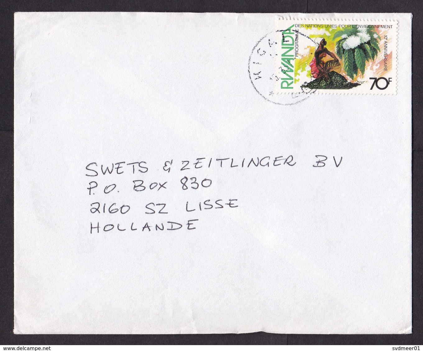 Rwanda: Cover To Netherlands, 1990s, 1 Stamp, Environment, Flower, Cotton? (minor Crease) - Andere & Zonder Classificatie